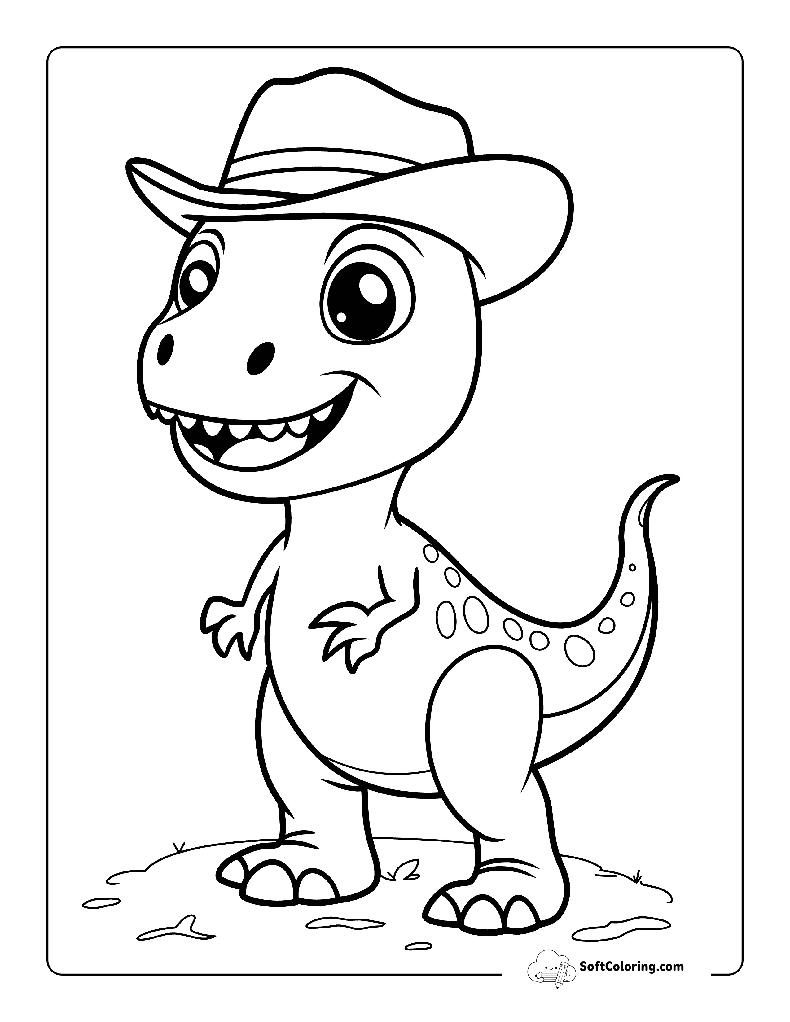Cute Cowboy Hat T-Rex Coloring Sheet