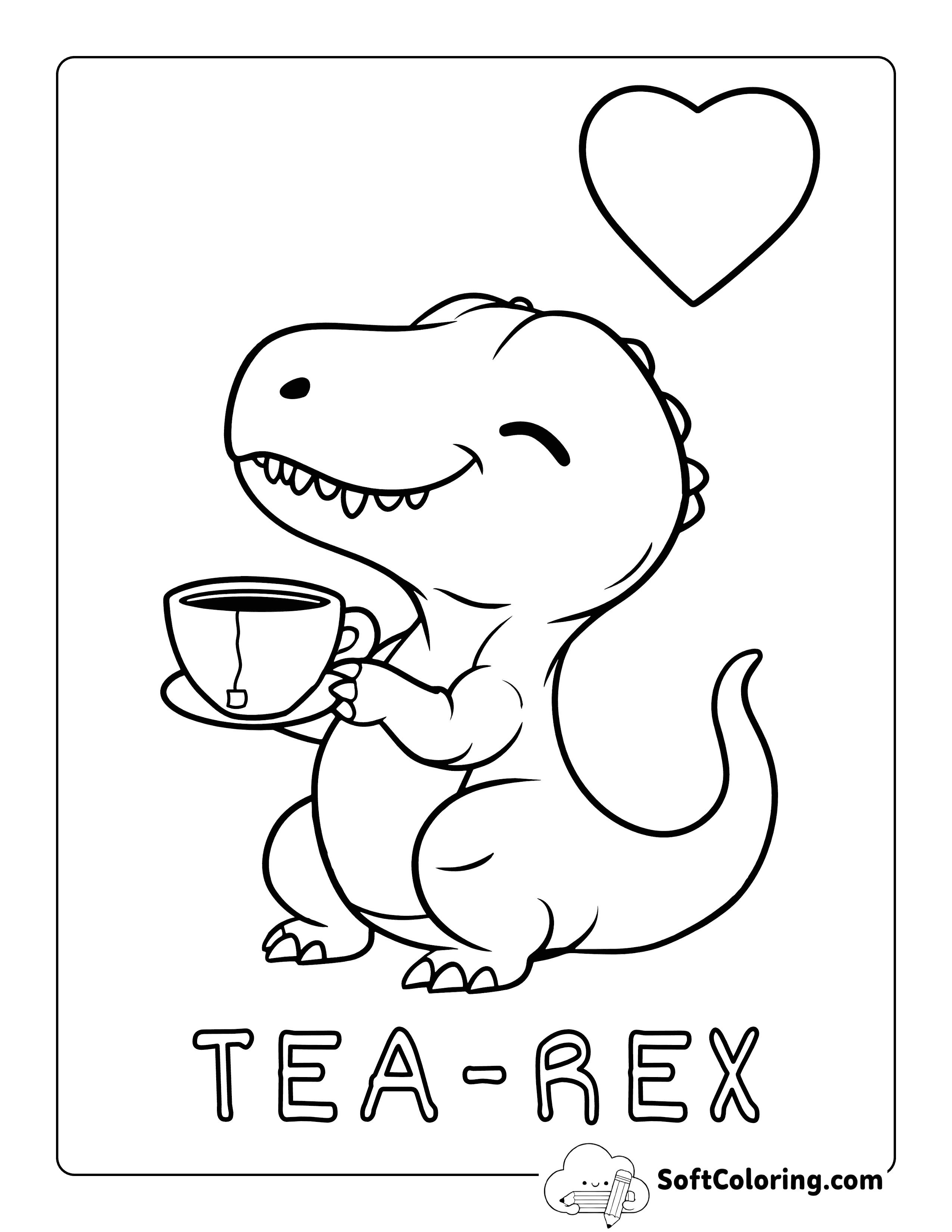 Cute "Tea-Rex" Dinosaur Coloring Page