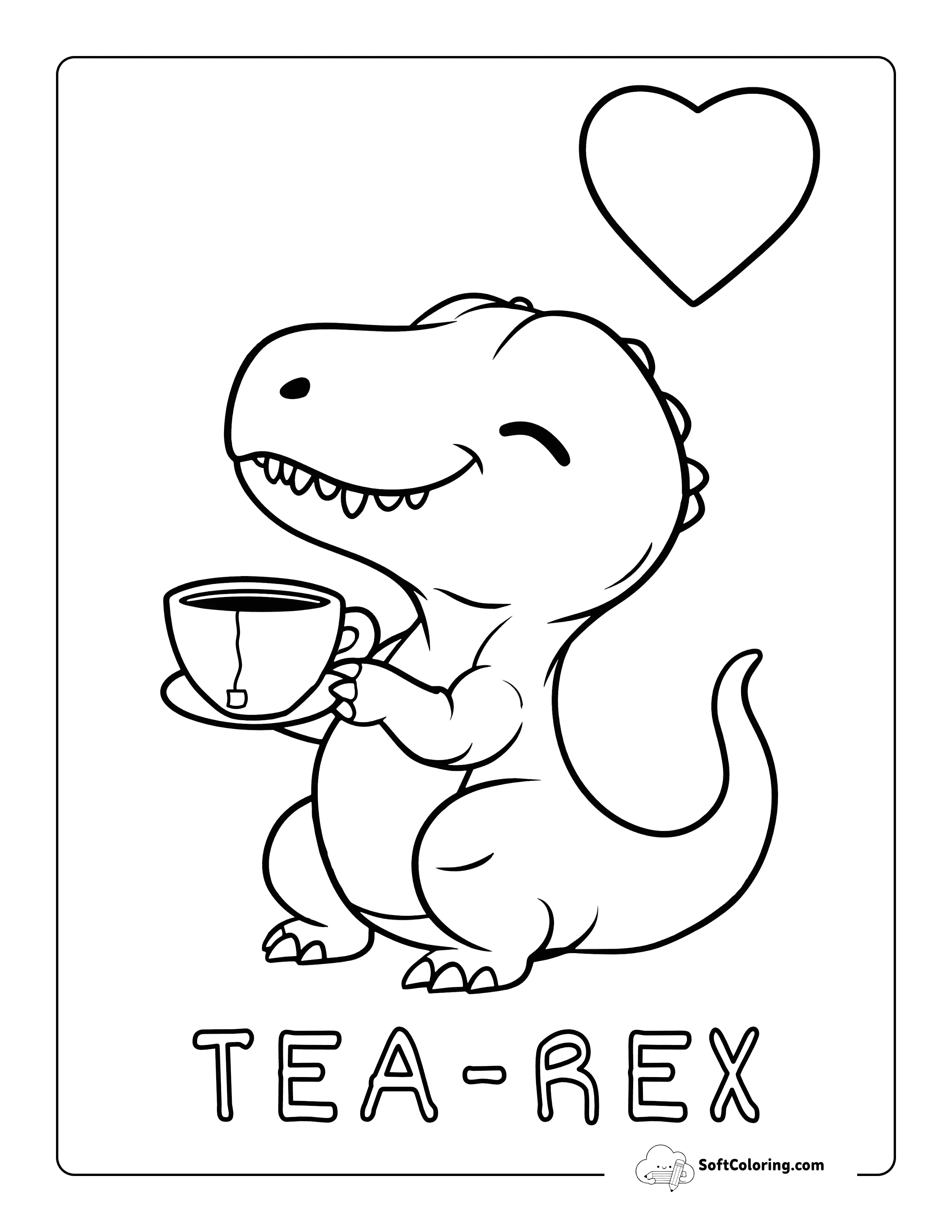 Cute "Tea-Rex" Dinosaur Coloring Page