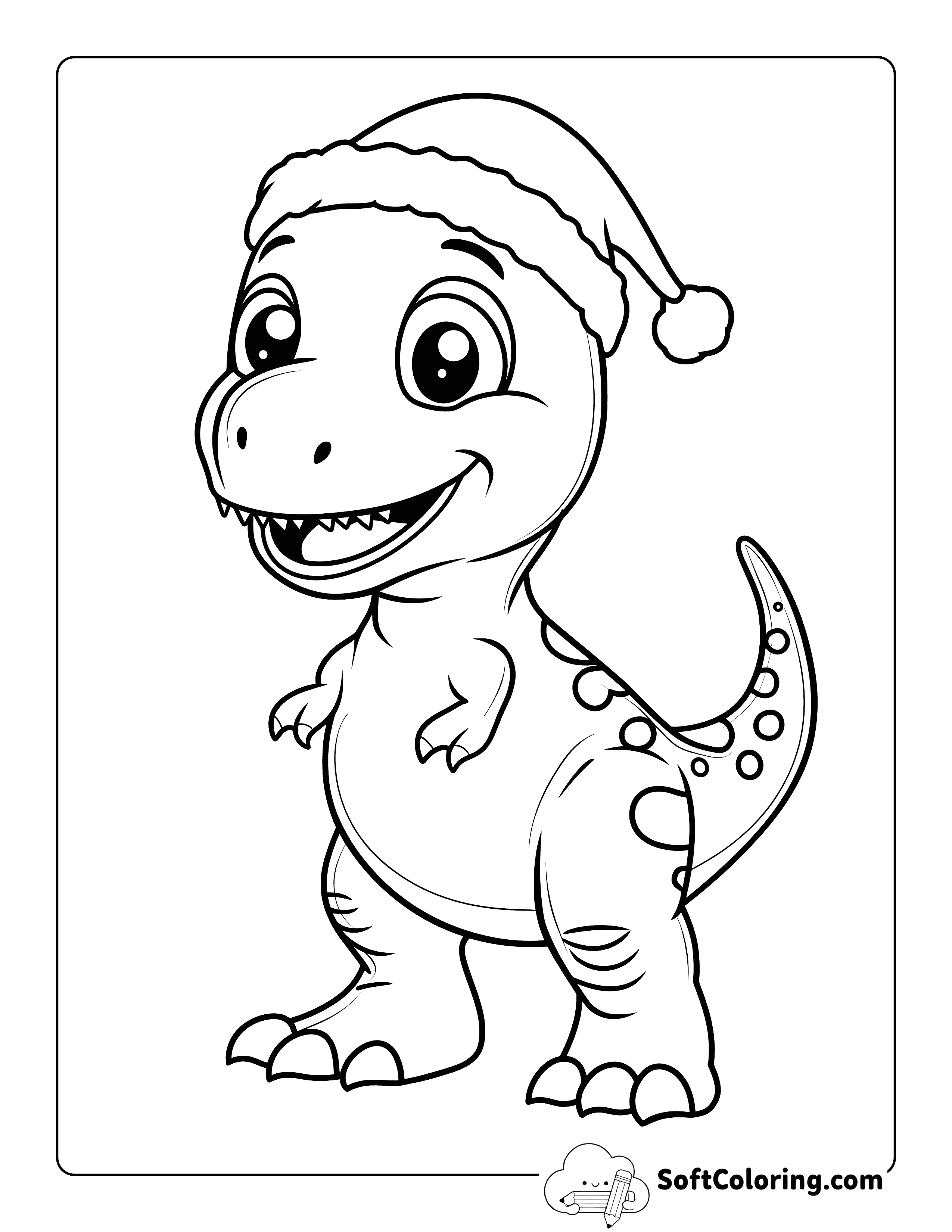 Cute Santa Hat T-Rex to Color for Kids