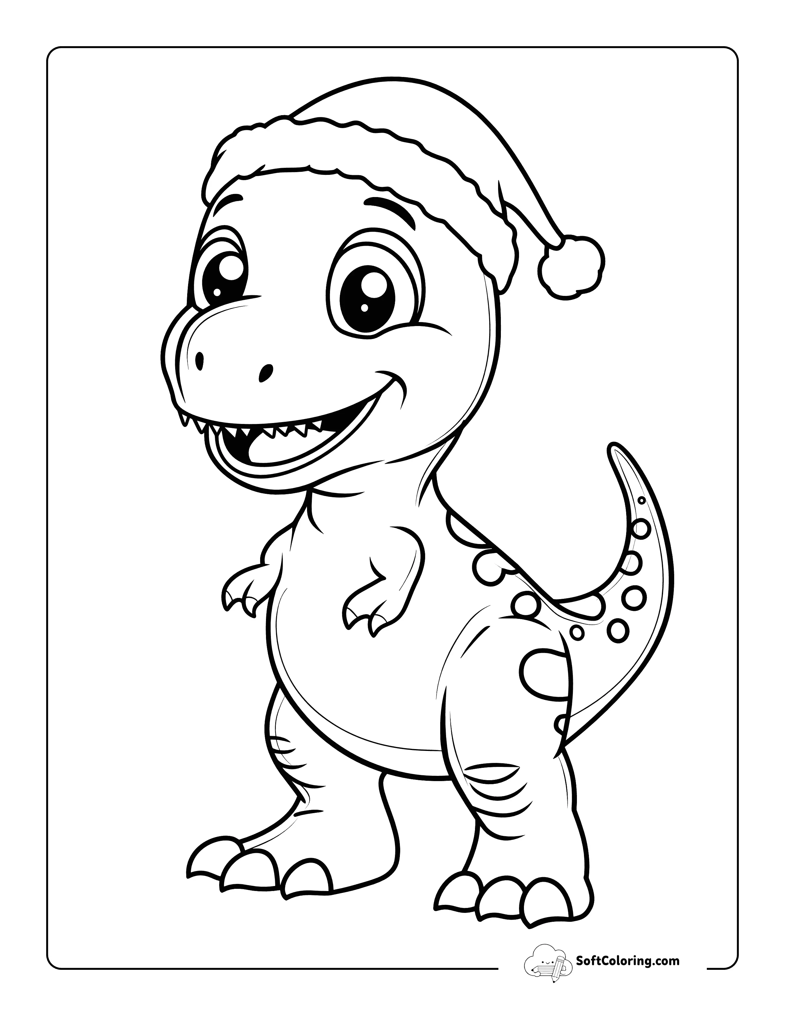 Cute Santa Hat T-Rex To Color For Kids