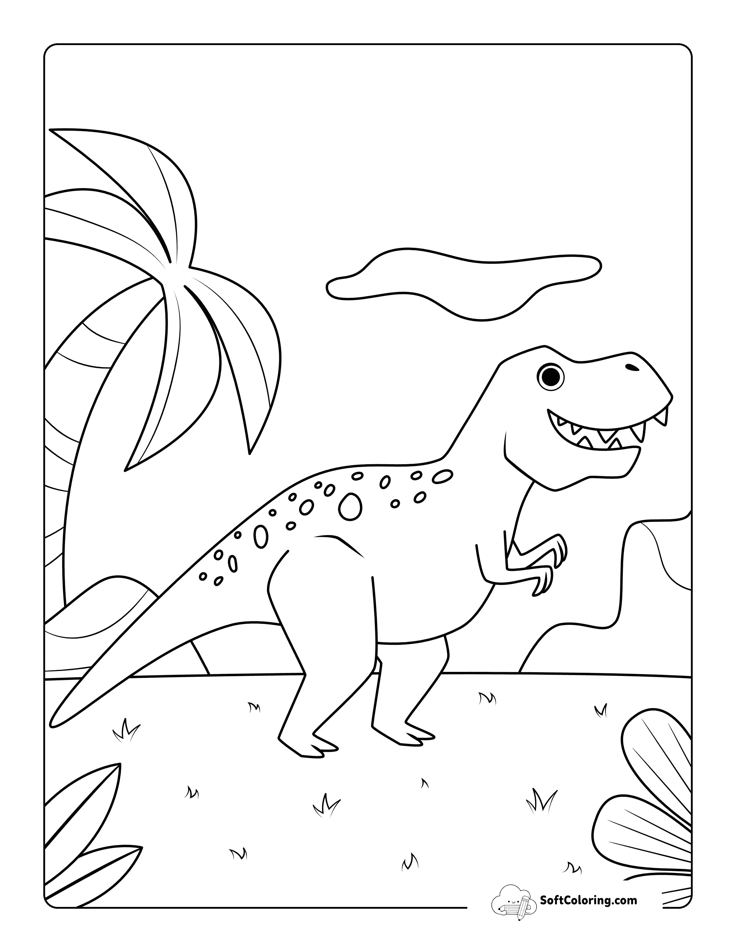 New! Cute Easy T-Rex Coloring Sheet For Preschoolers