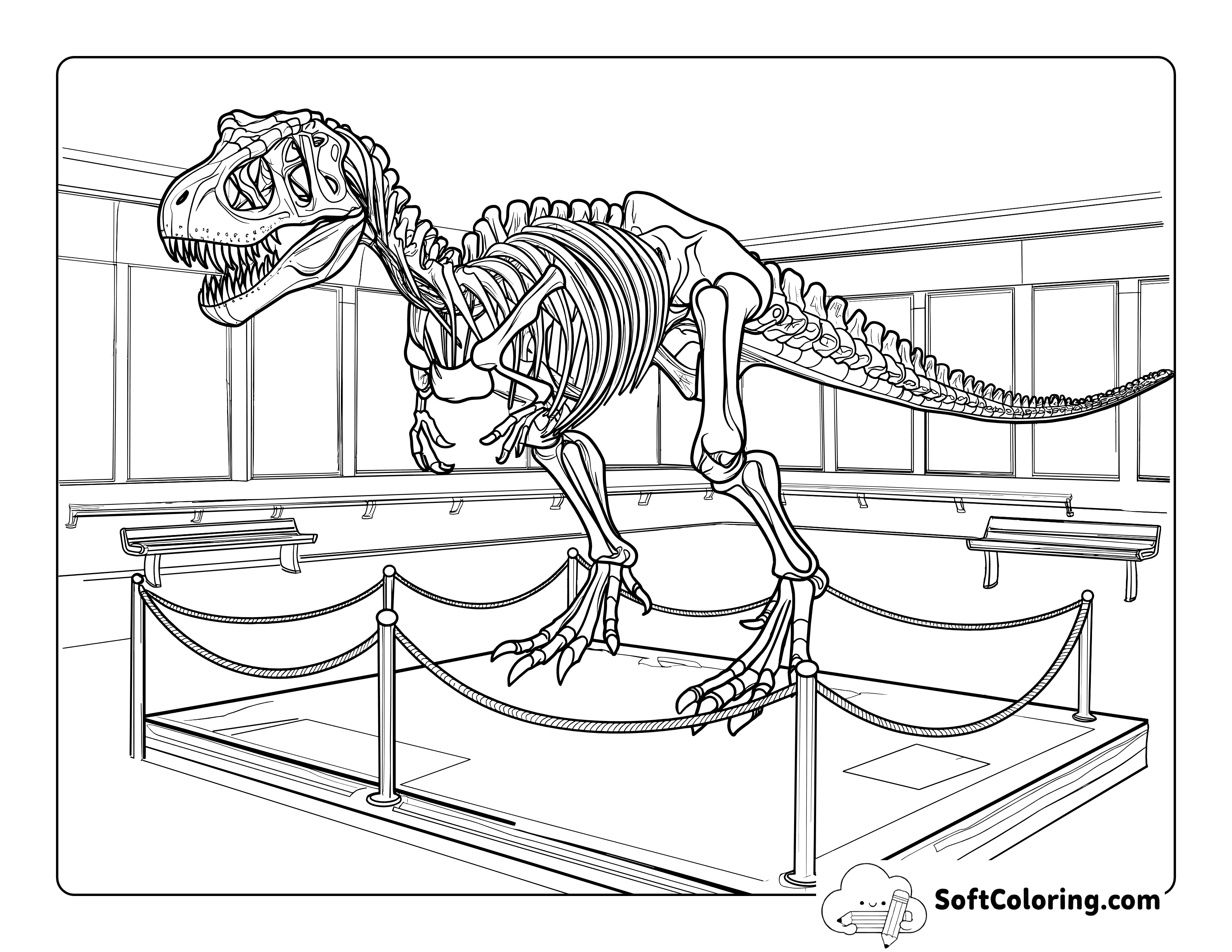Realistic Skeleton T-Rex Coloring Page