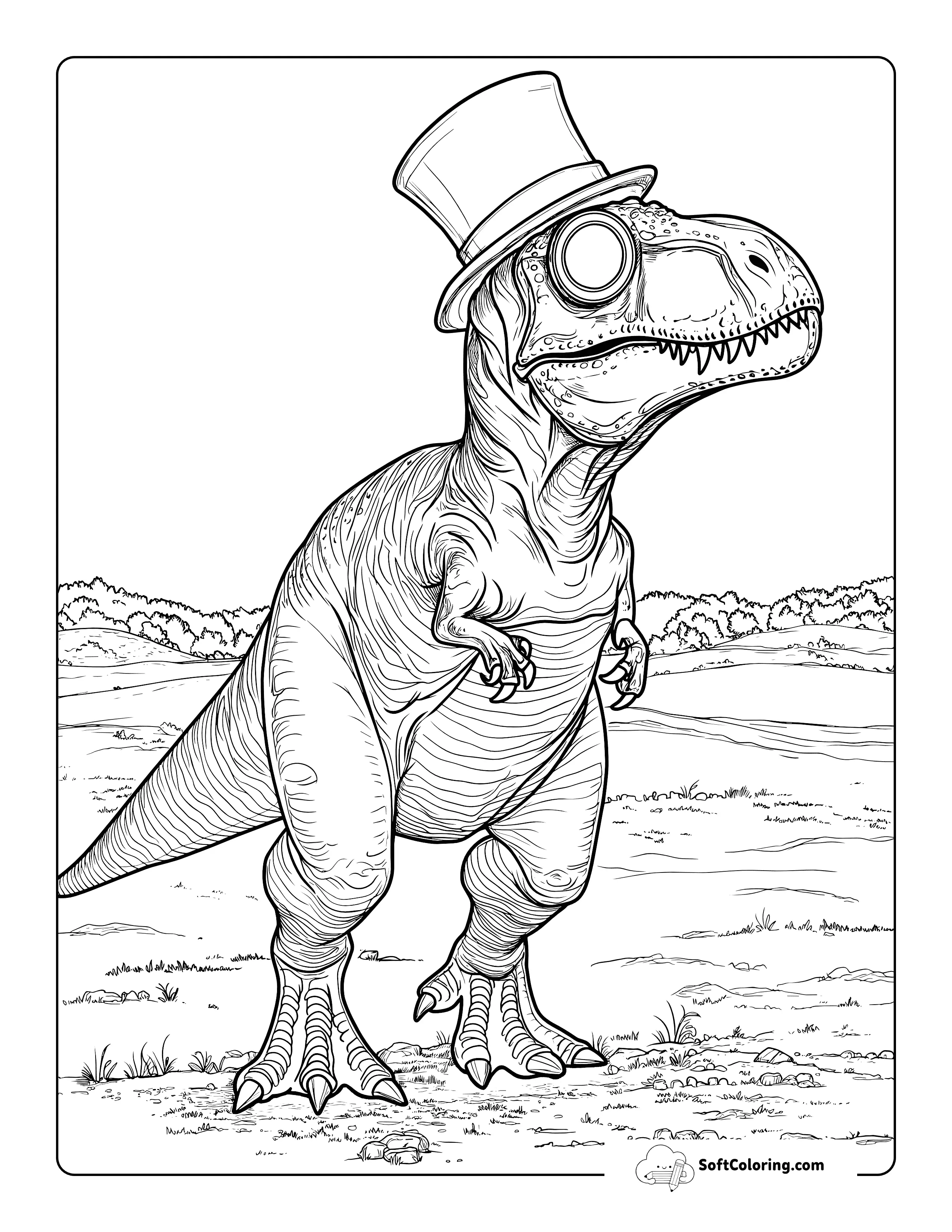Detailed Dapper Steampunk Tyrannosaurus Rex To Color For Adults