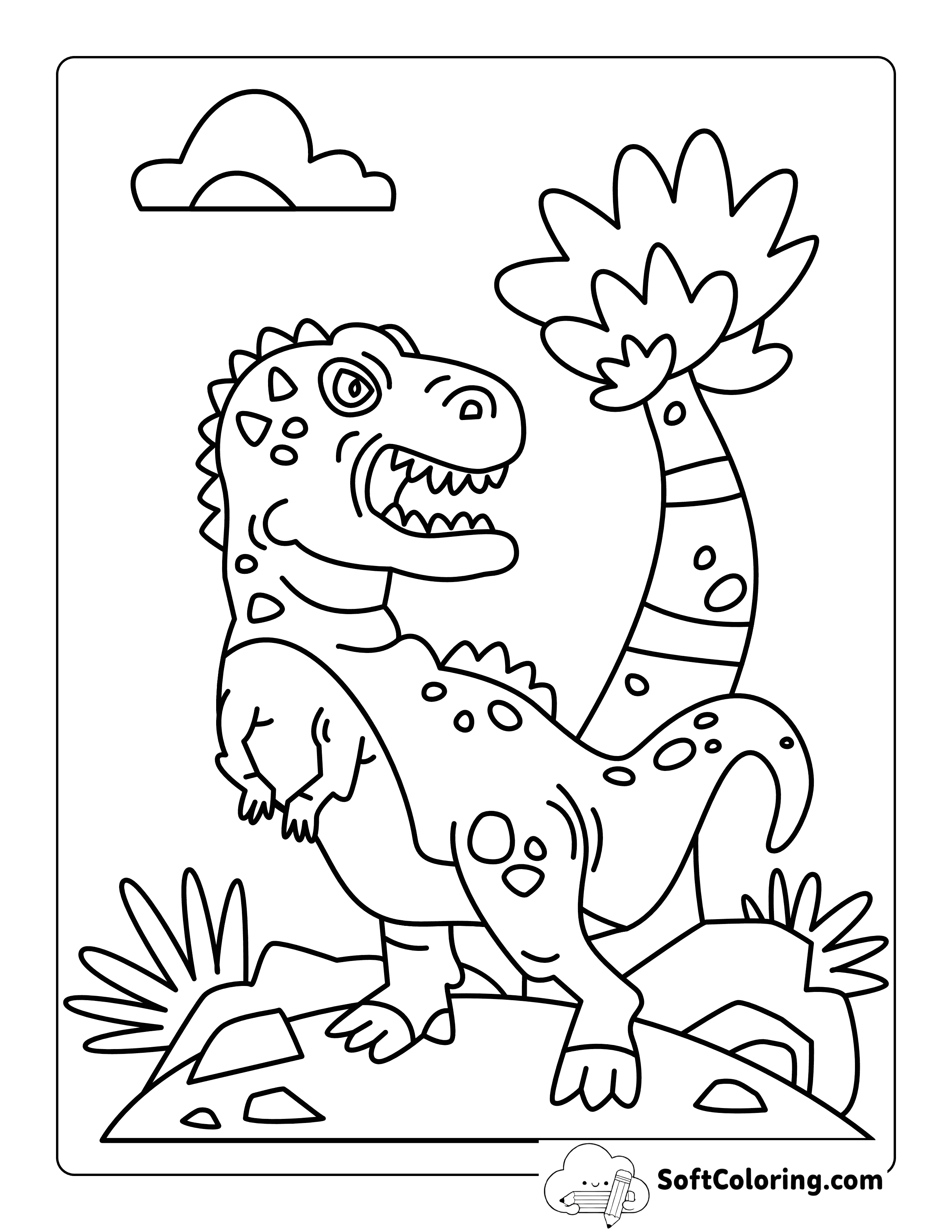 NEW! Simple Cartoon T-Rex Outline for Kids to Color