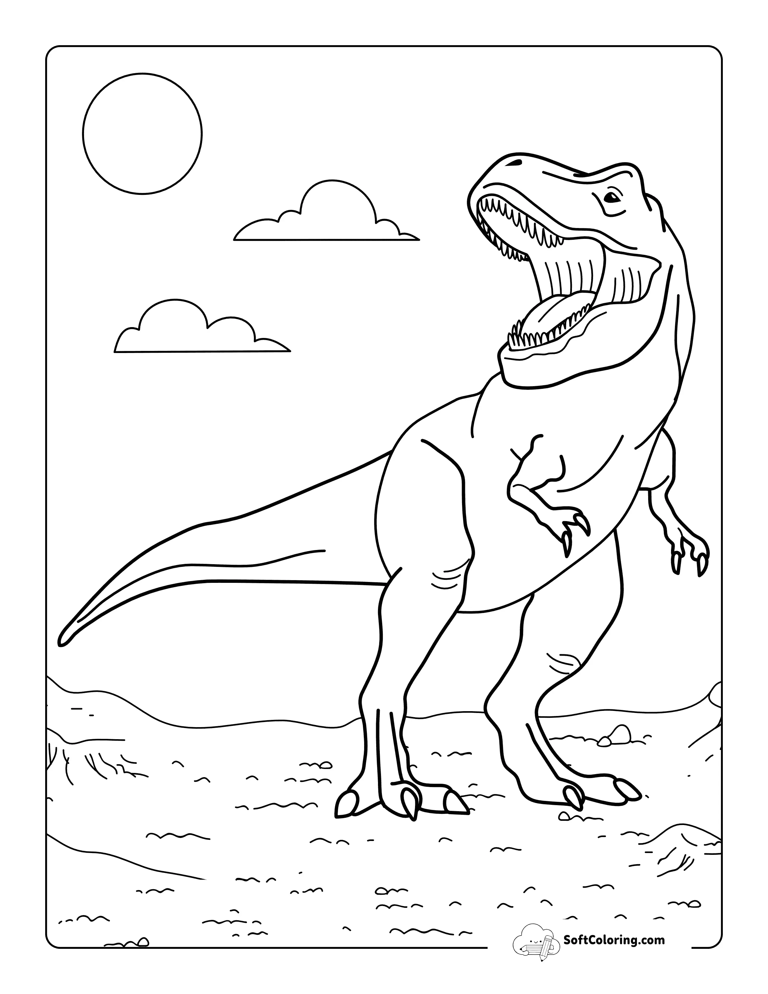 New! Easy Realistic T-Rex Outlines To Color