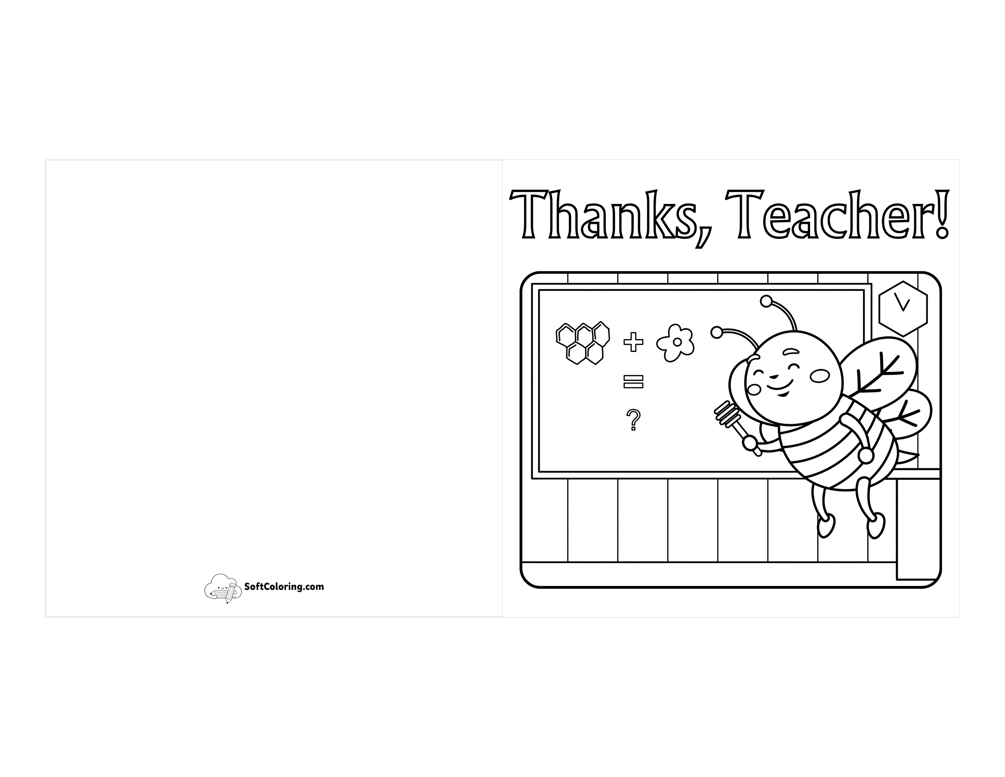 *New* Cute Bee Teacher Appreciation Printable Card To Color
