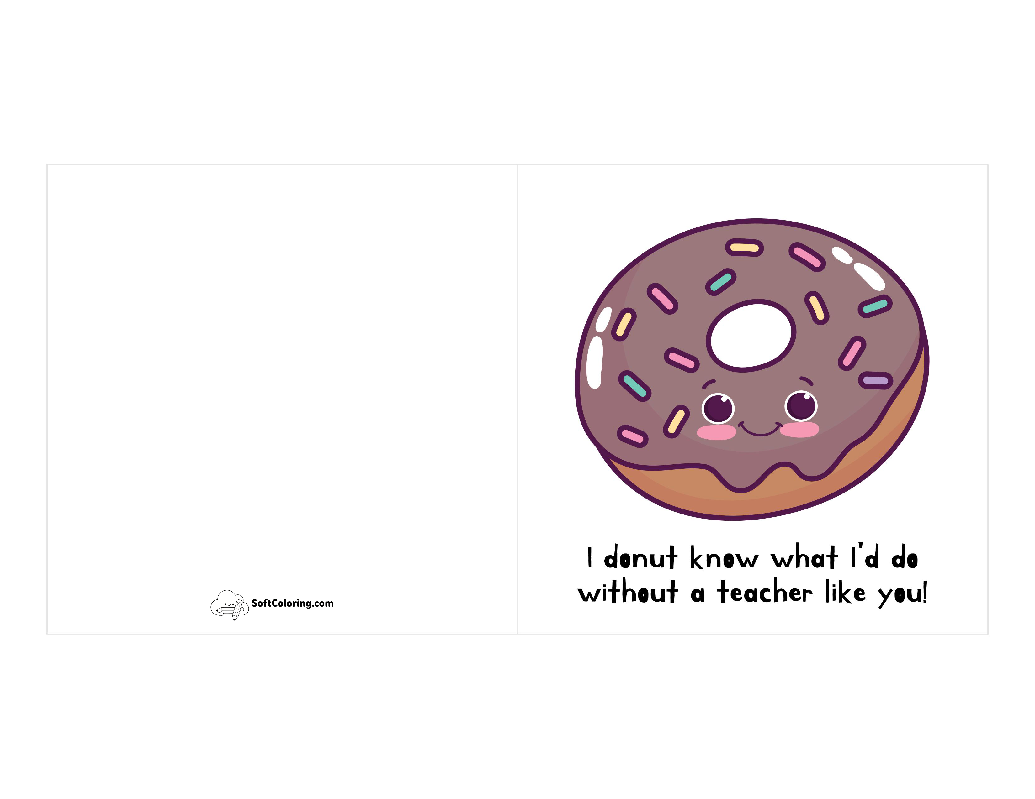 Kawaii Donut Printable Thank You Card For Teacher