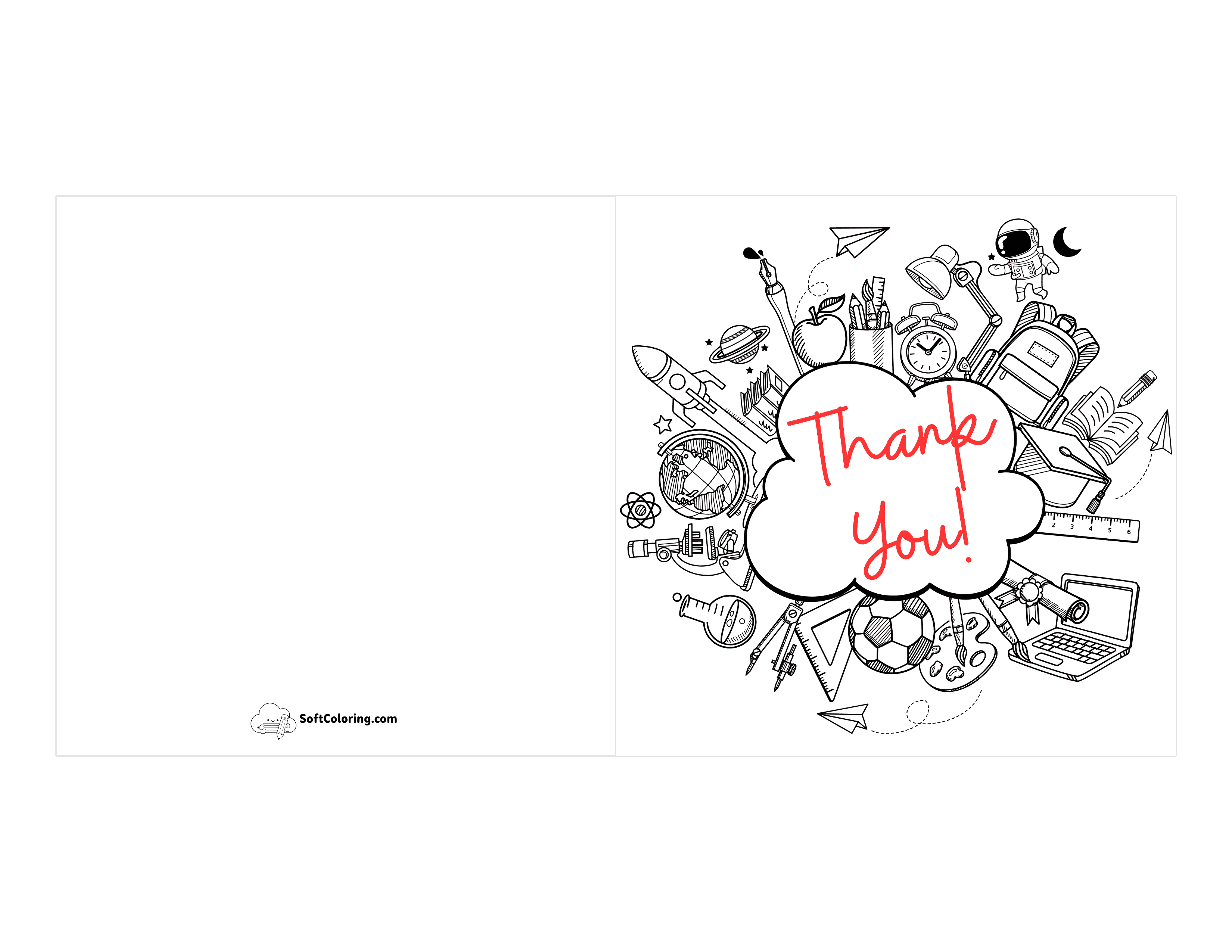 *New* Cute School Interests Printable Thank You Card For Teacher