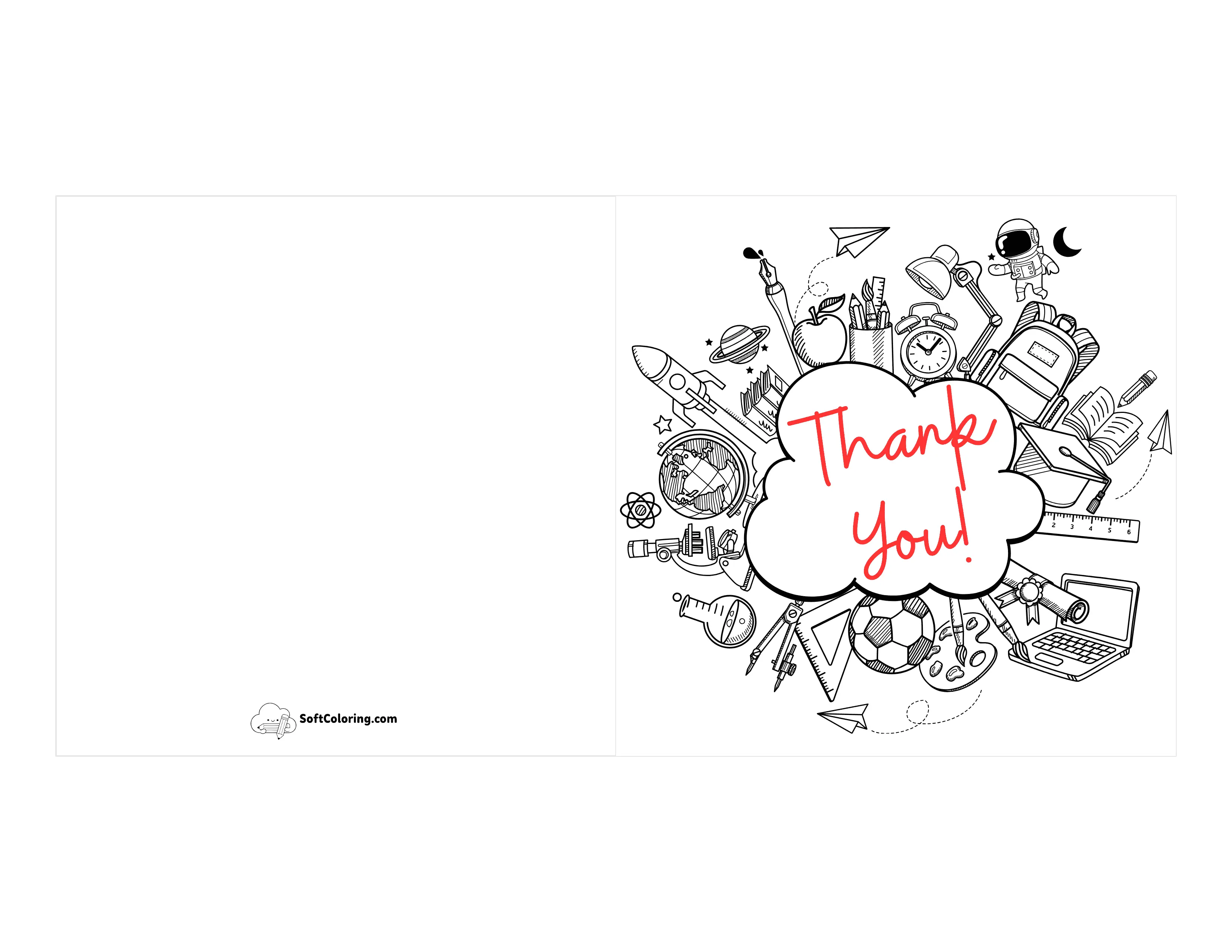 *New* Cute School Interests Printable Thank You Card For Teacher