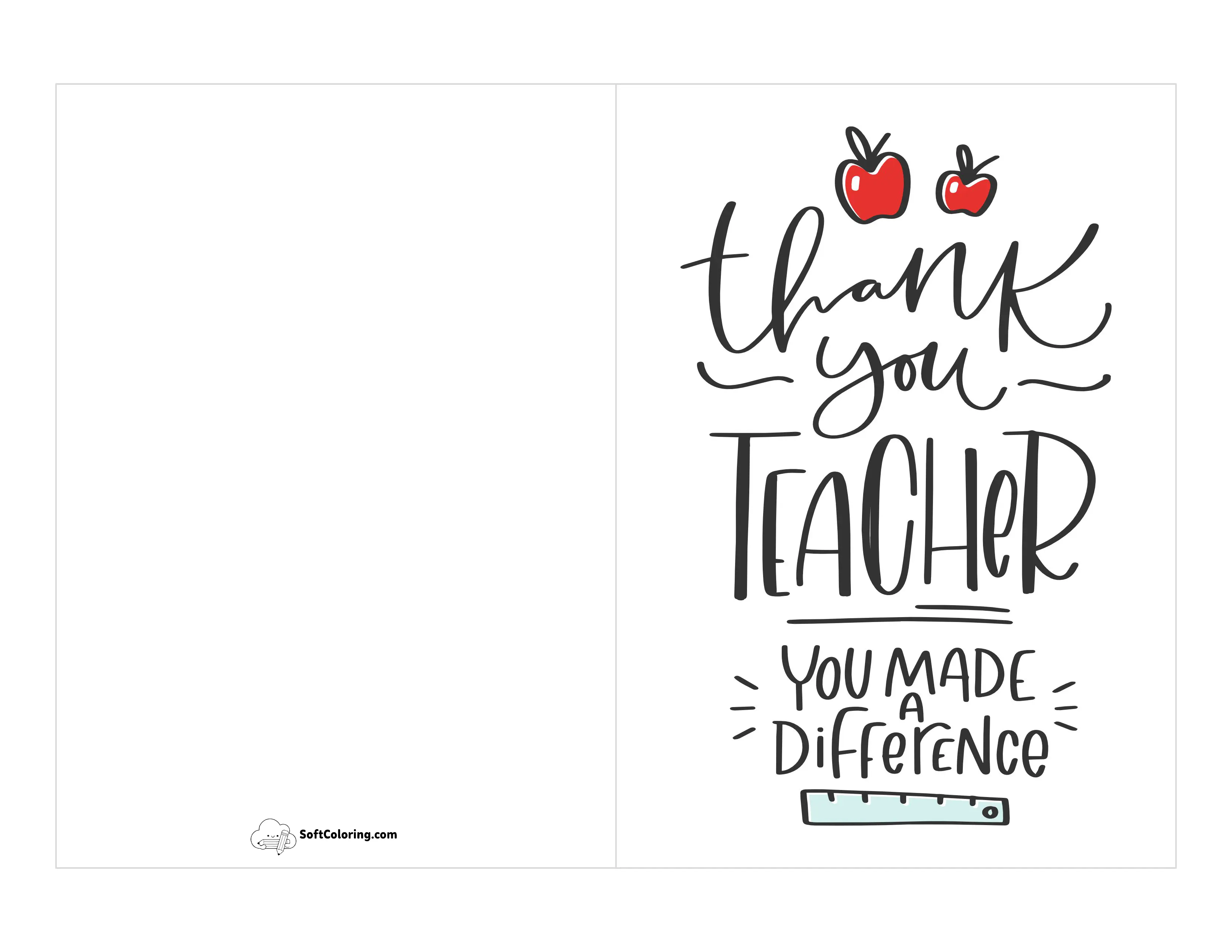 "Thank You Teacher You Made A Difference" Card Template