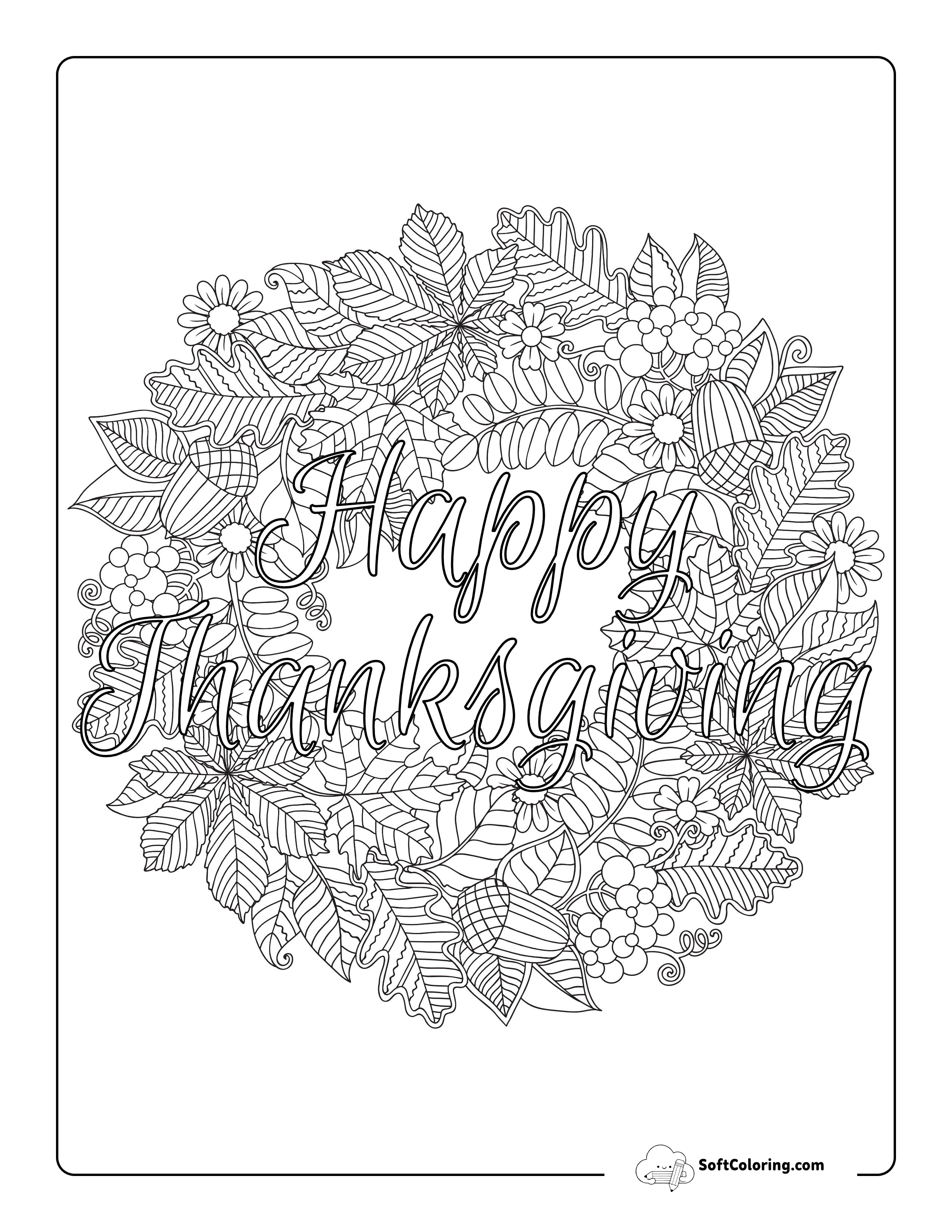"Happy Thanksgiving" Coloring Page For Adults