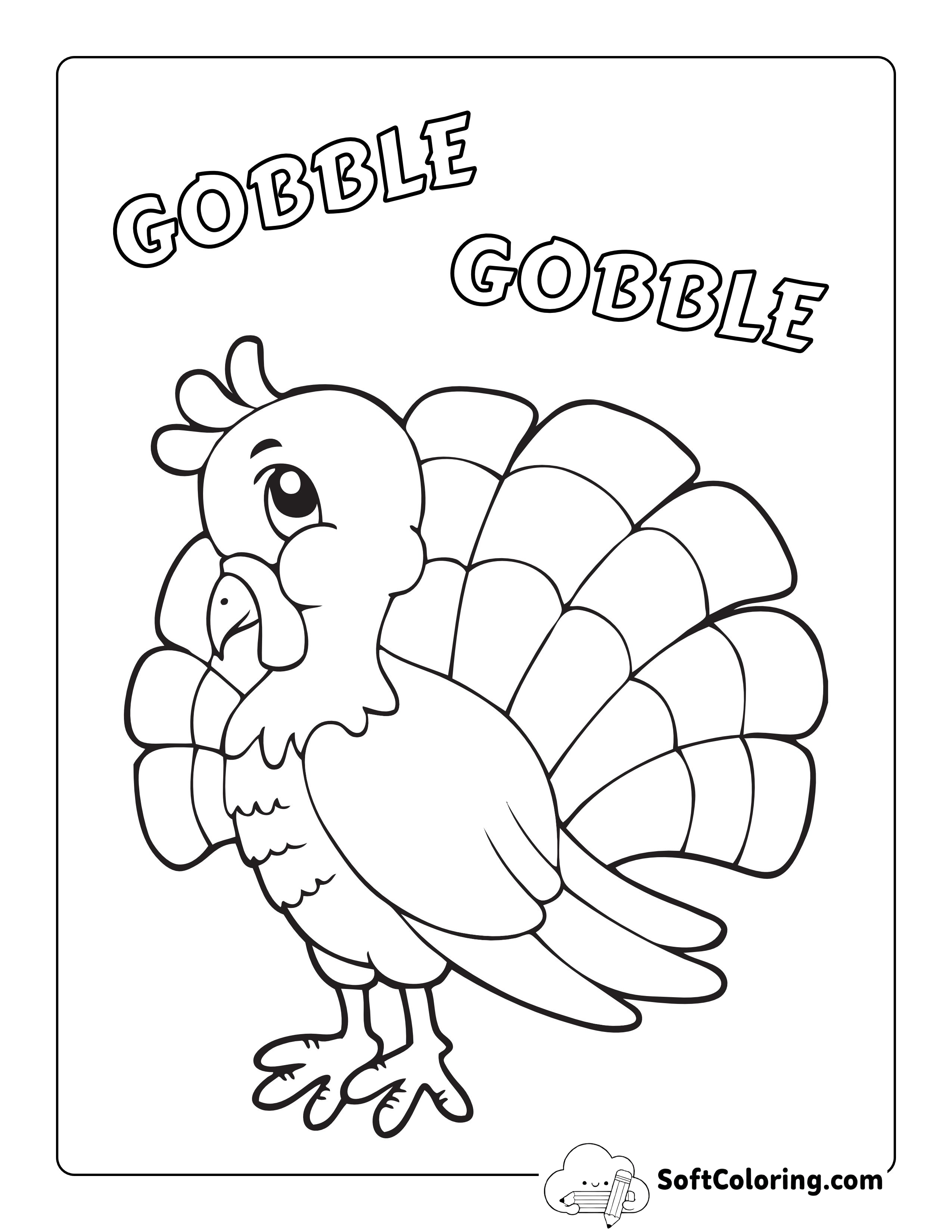 "Gobble Gobble" Cute Turkey Coloring Sheet