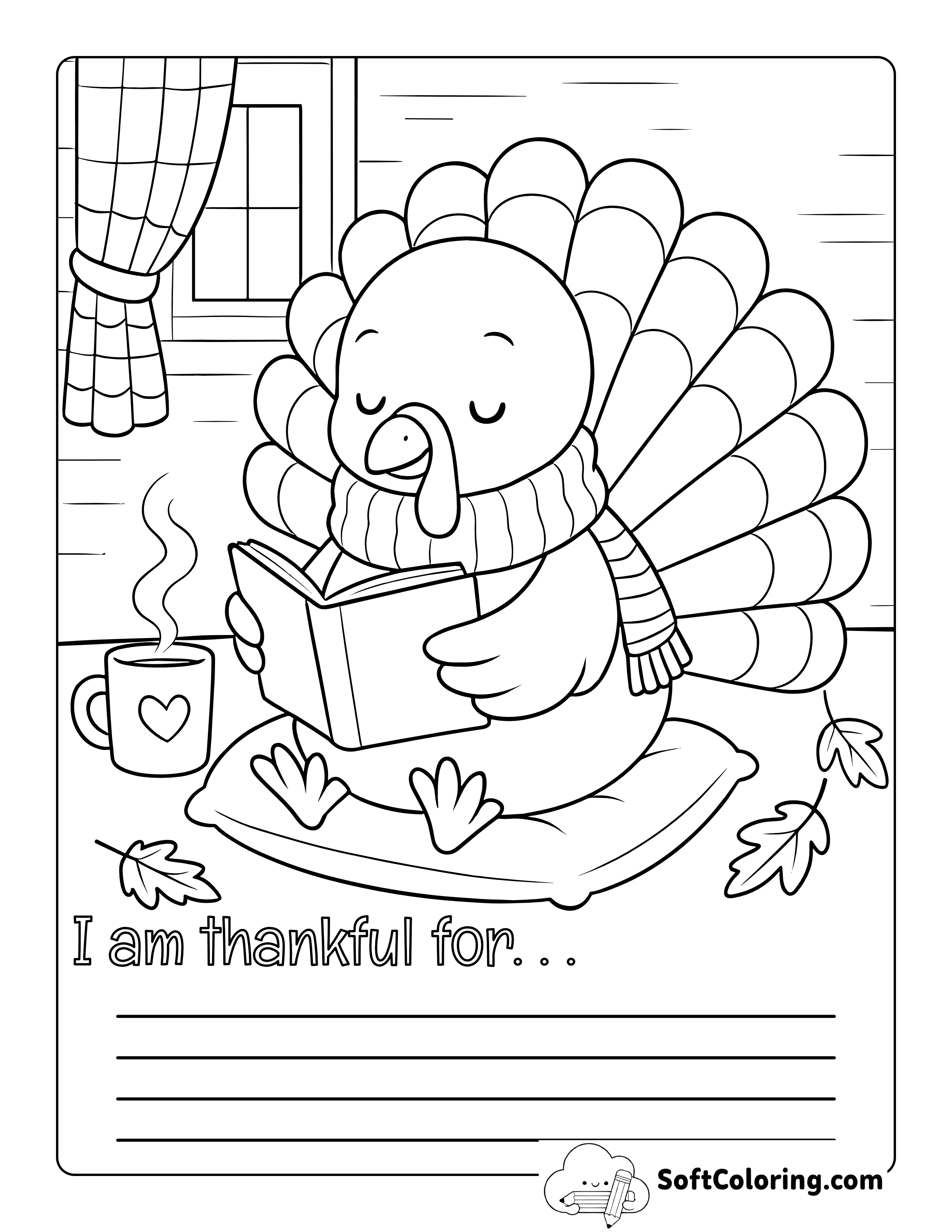 New Cute Turkey "I Am Thankful For" Thanksgiving Gratitude Worksheet