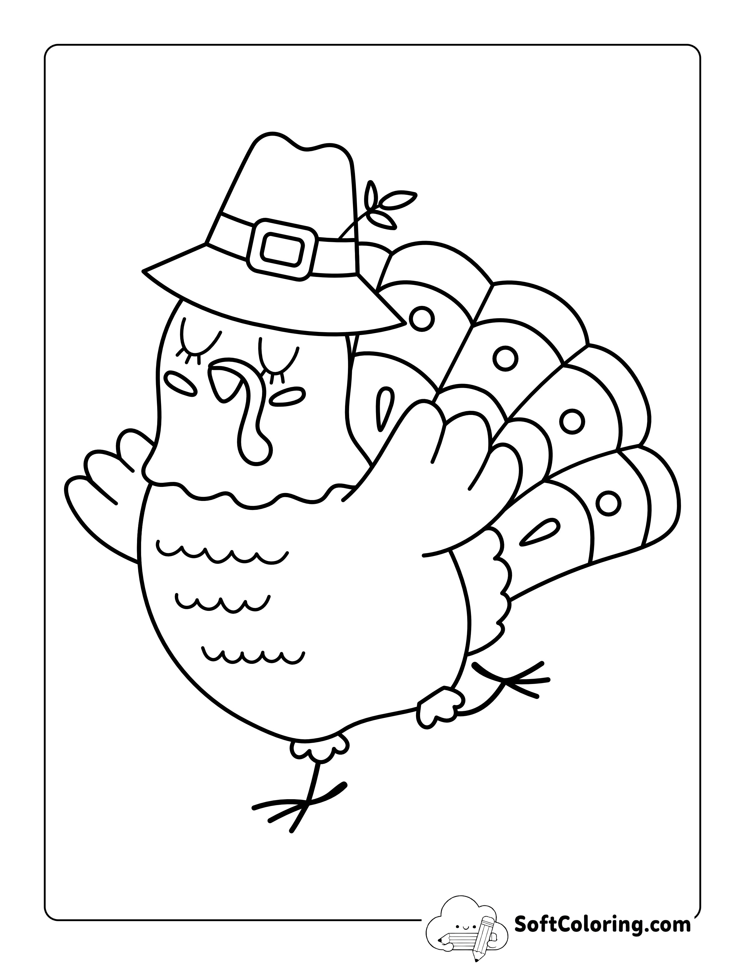Kawaii Thanksgiving Turkey Coloring Page for Kids