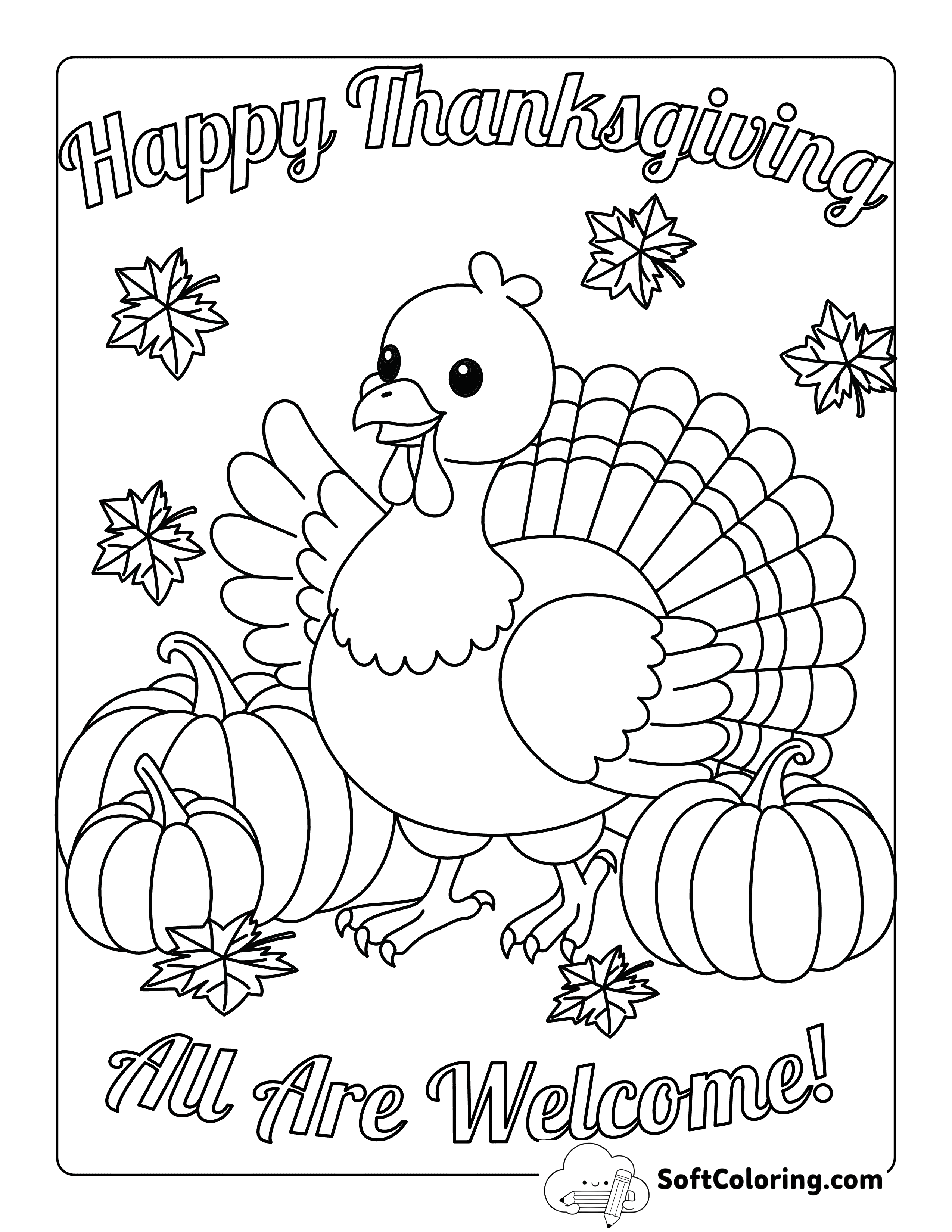 NEW "All Are Welcome!" Cute Thanksgiving Coloring Page