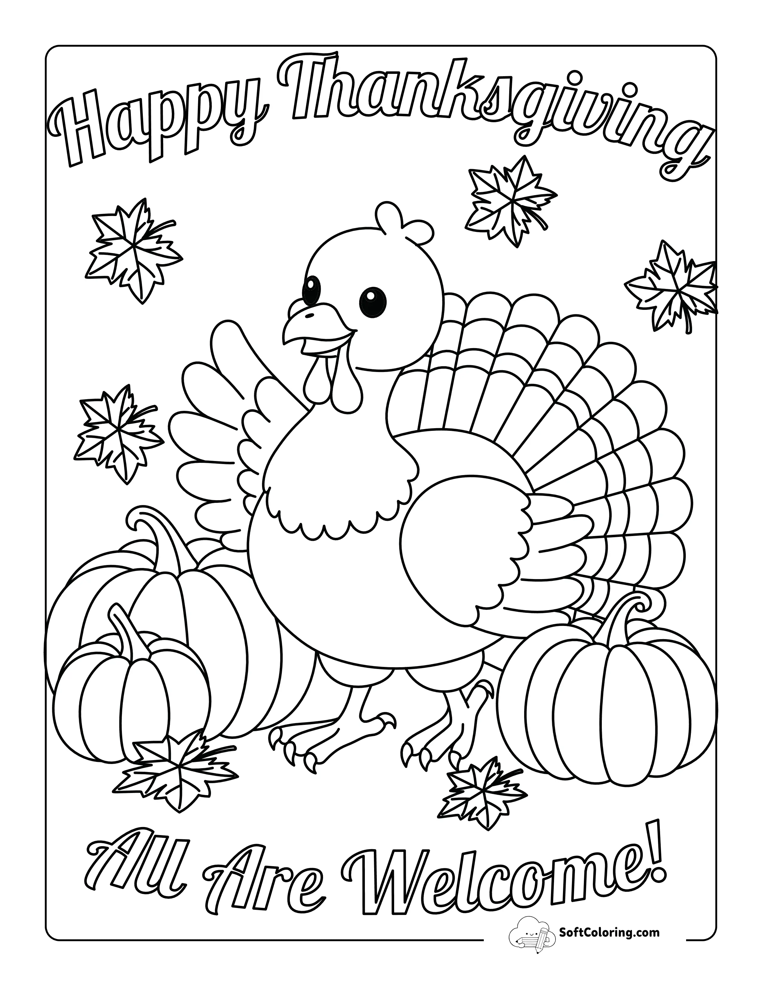 New "All Are Welcome!" Cute Thanksgiving Coloring Page