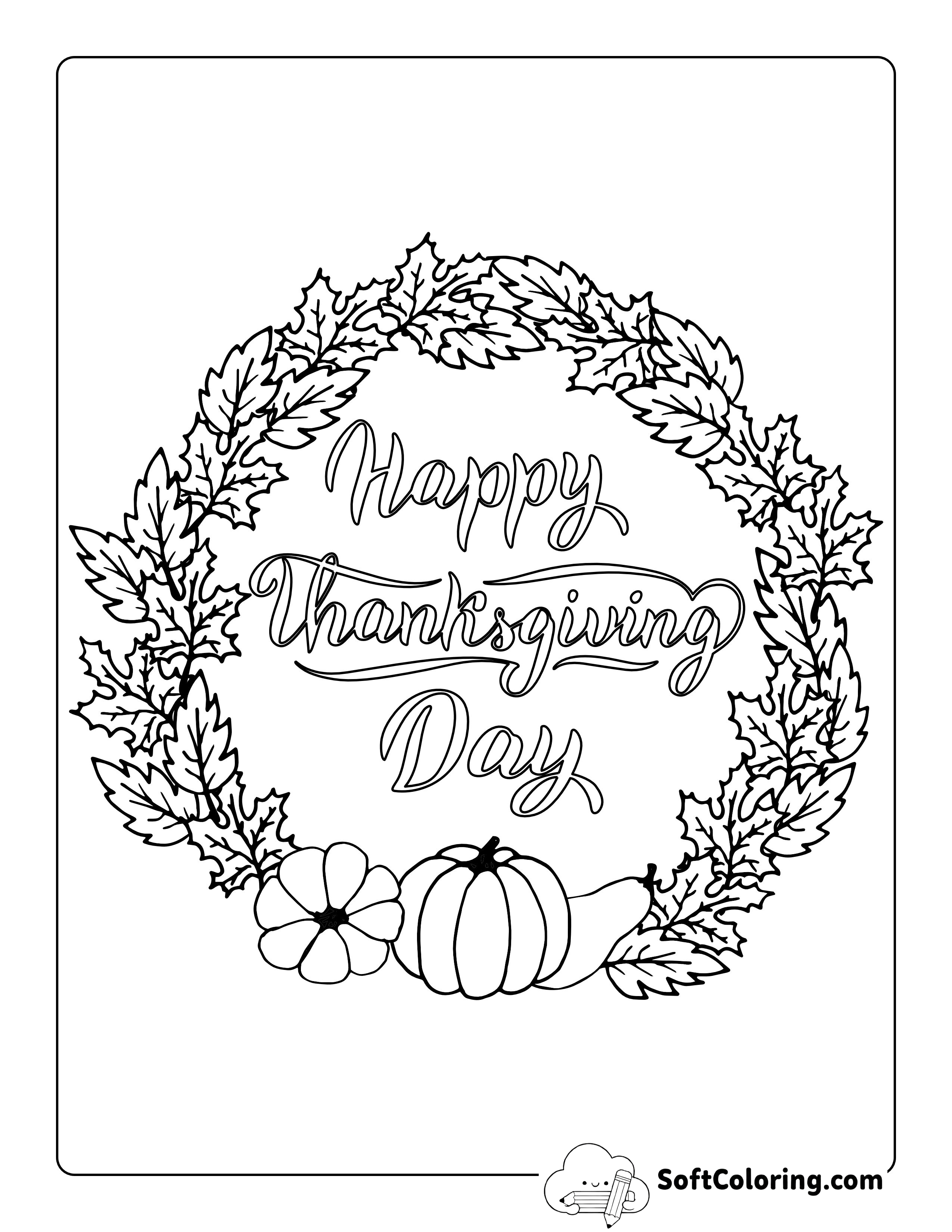 "Happy Thanksgiving Day" Wreath To Color