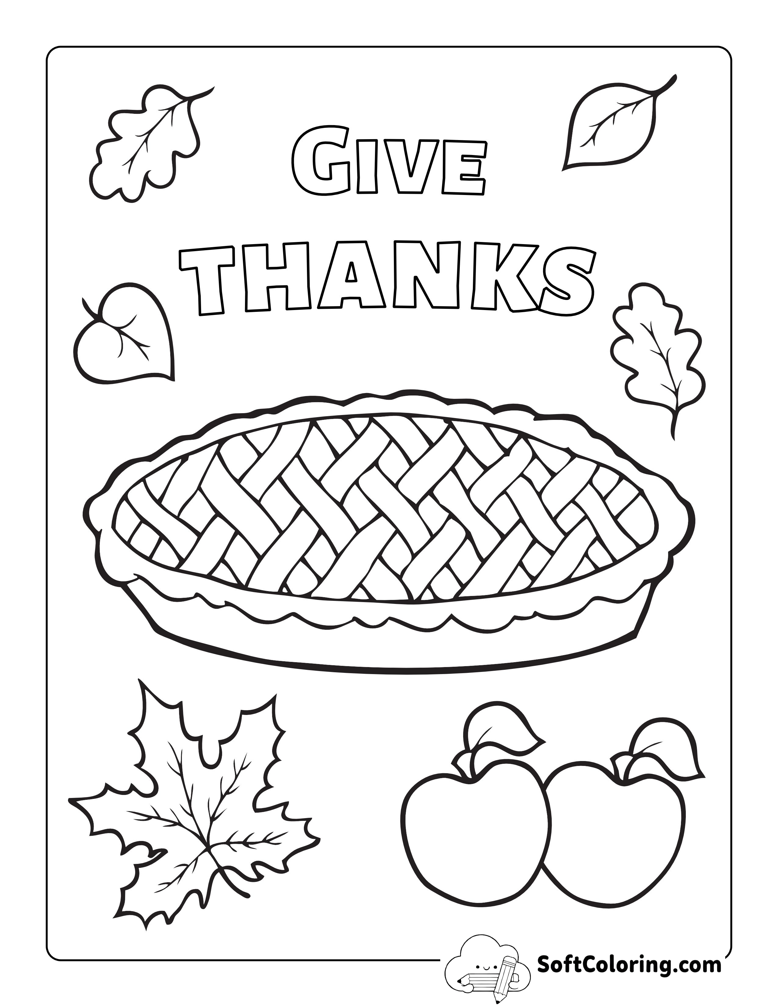 "Give Thanks" Apple Pie Coloring Page