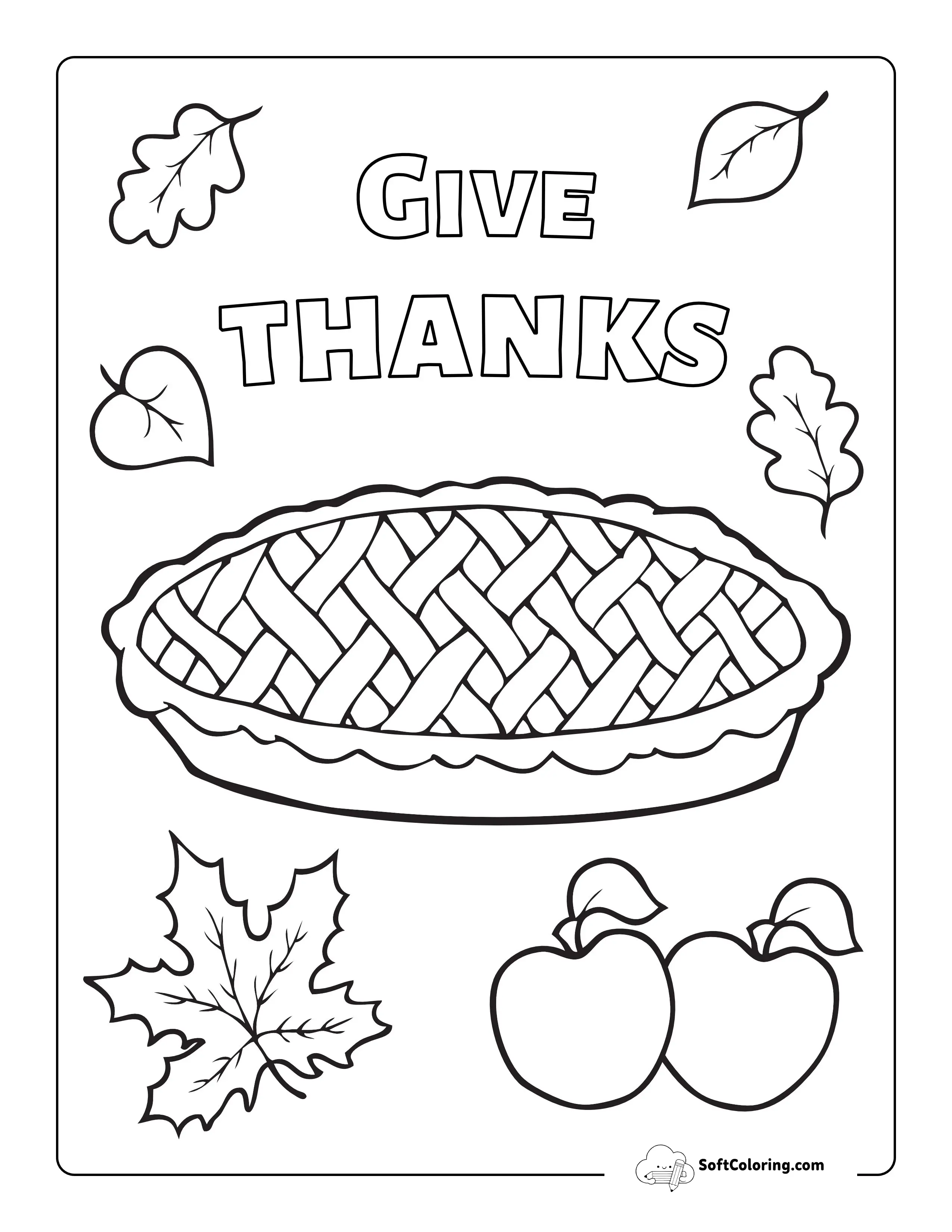 "Give Thanks" Apple Pie Coloring Page