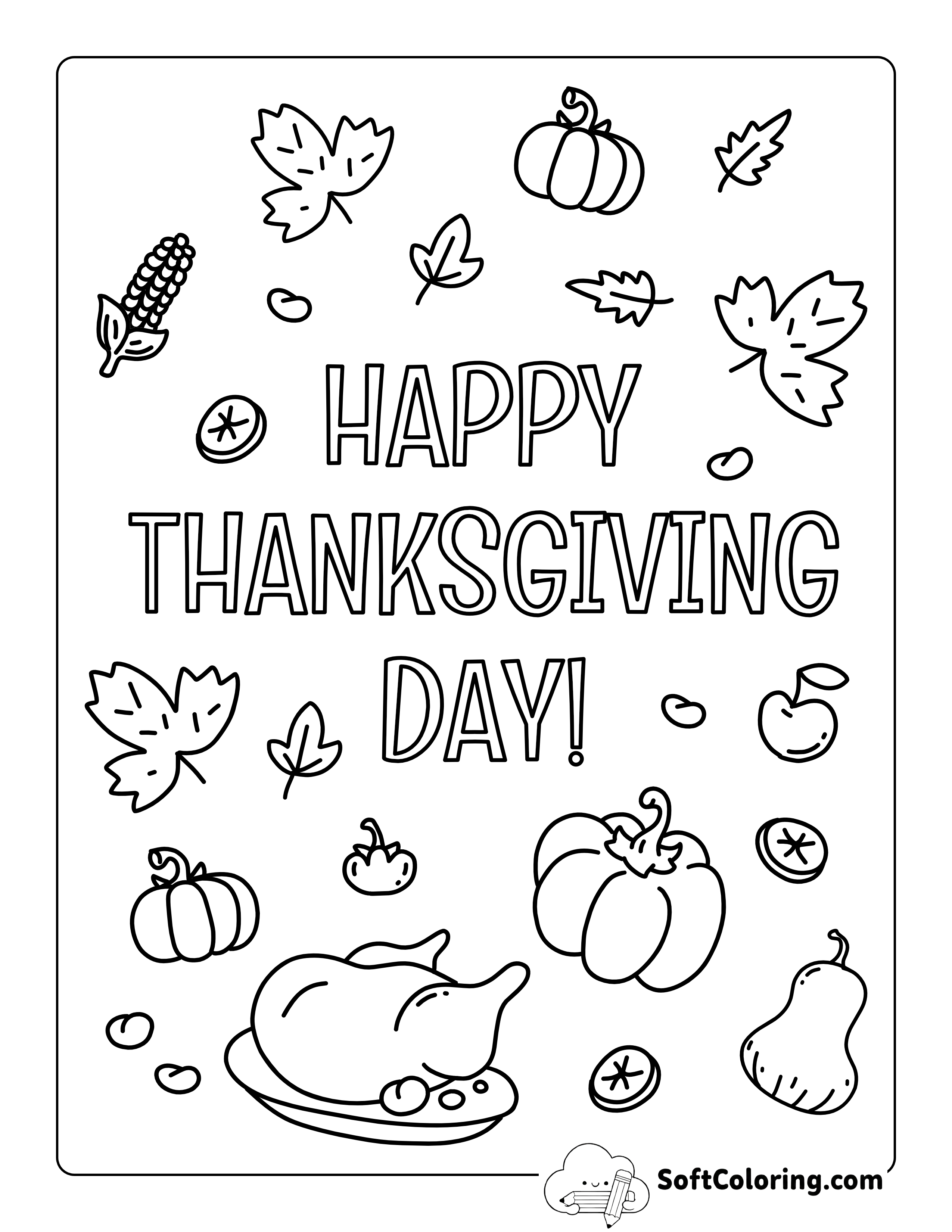 "Happy Thanksgiving Day" Poster To Color