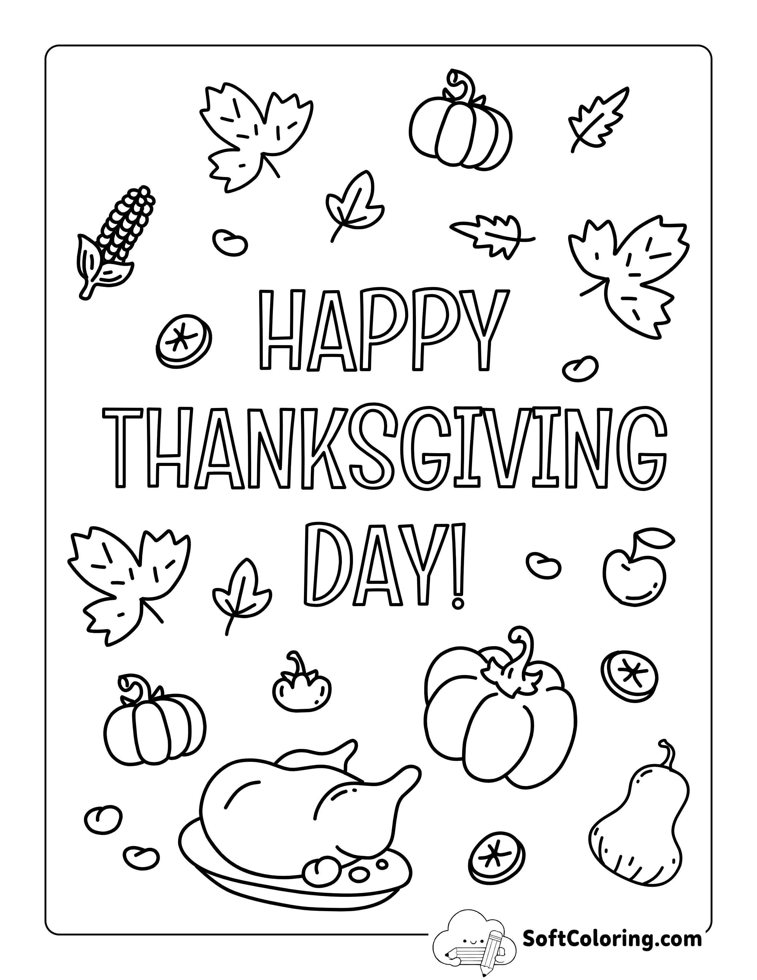 "Happy Thanksgiving Day" Poster To Color
