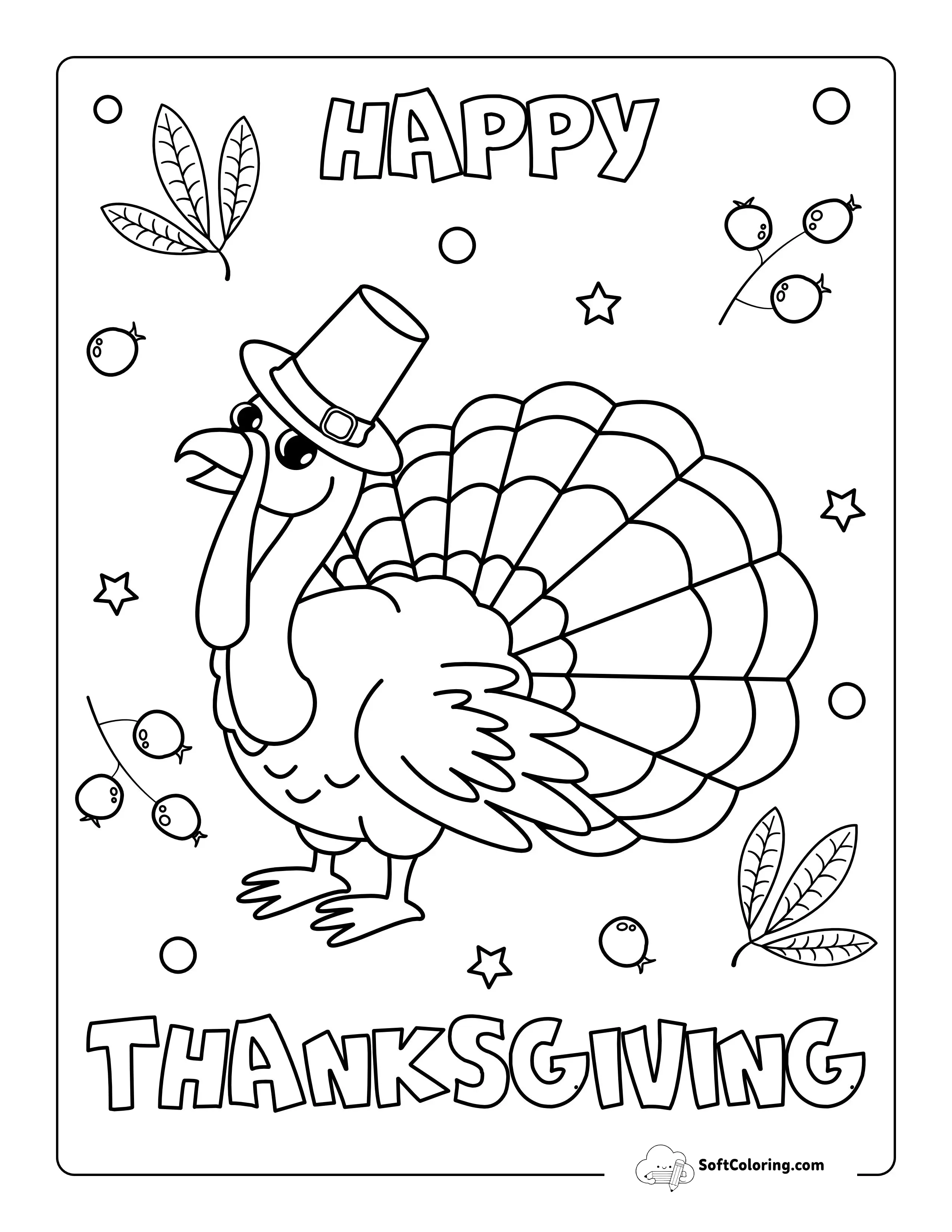 "Happy Thanksgiving" Turkey Picture To Color