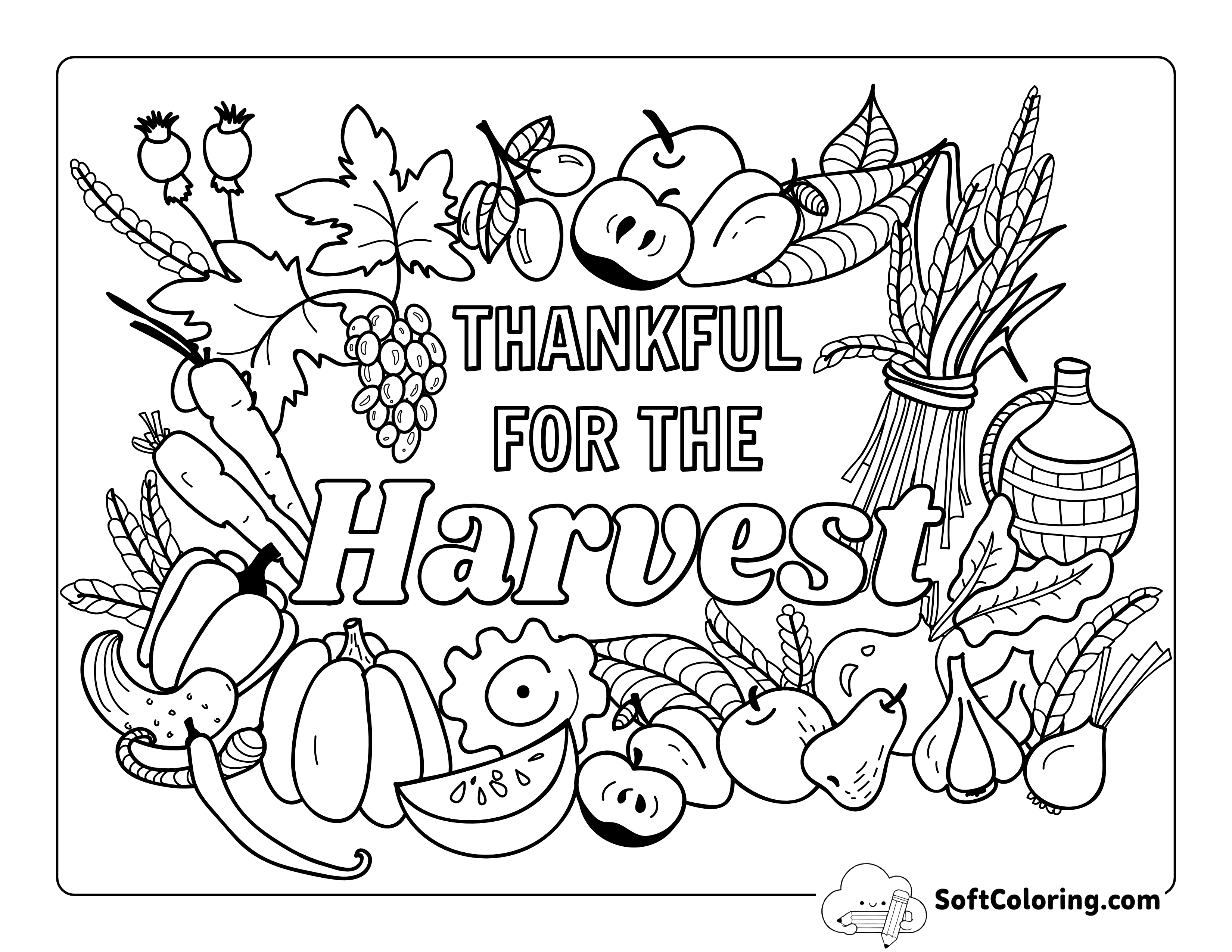 "Thankful for the Harvest" Coloring Page