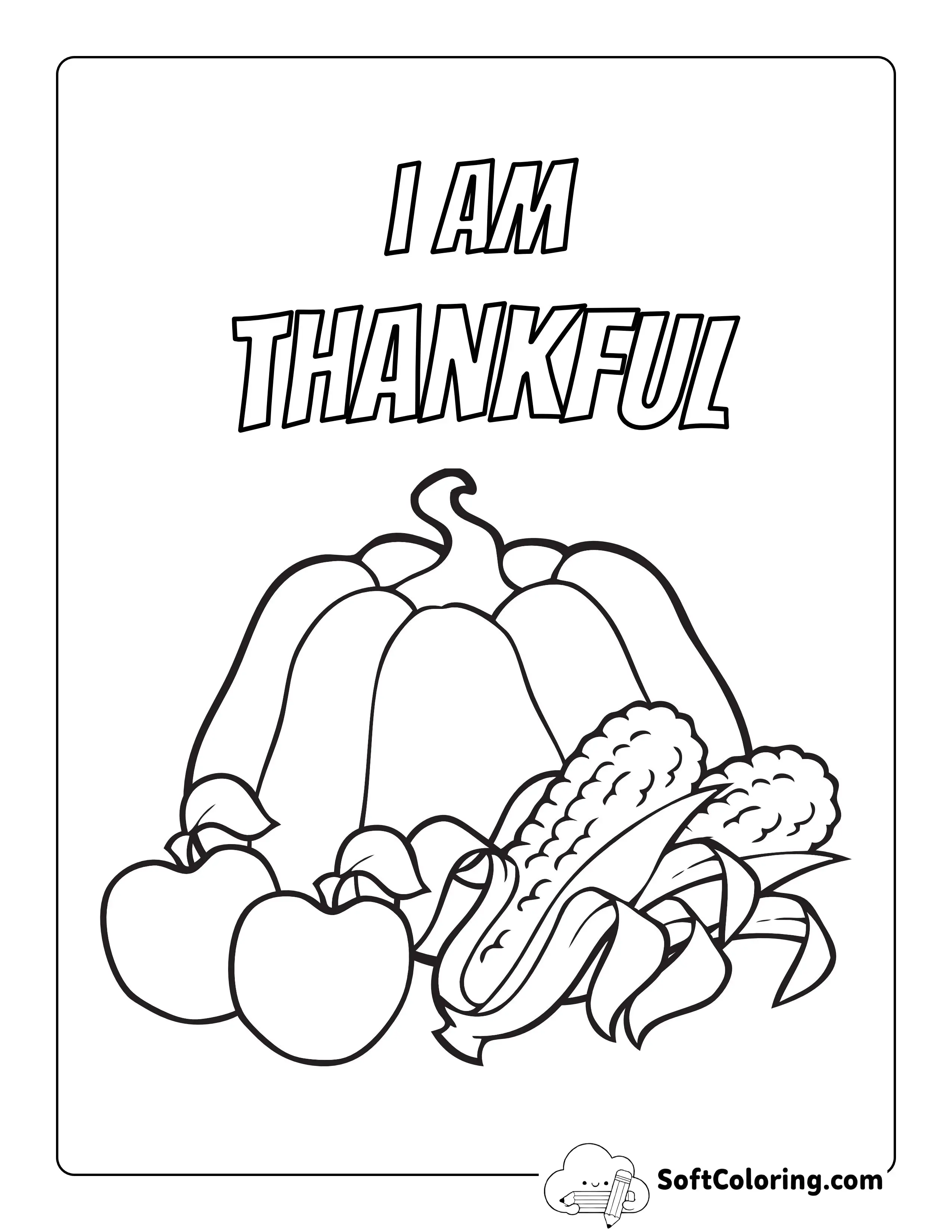 "I Am Thankful" Coloring Page For Kids