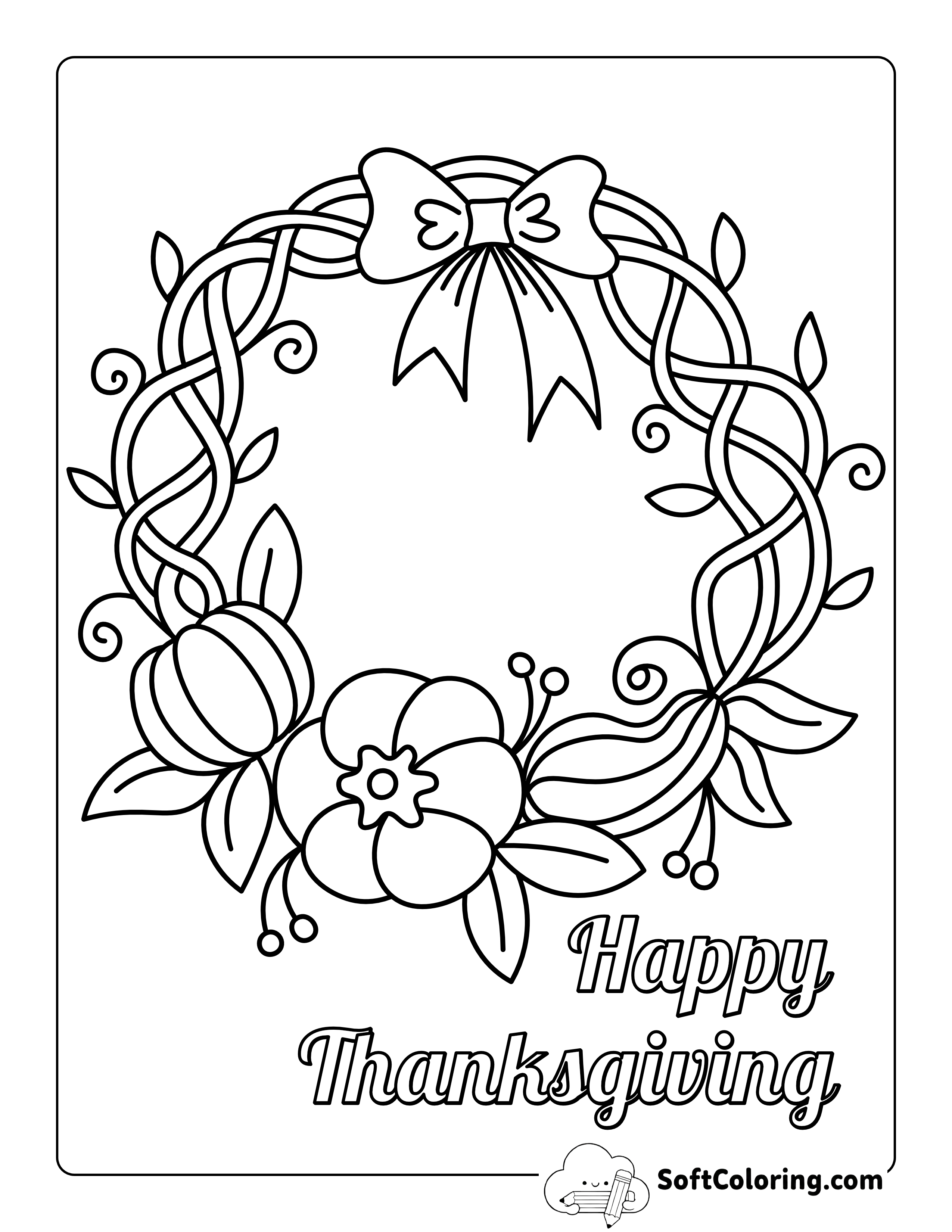 "Happy Thanksgiving" Pumpkin Wreath To Color