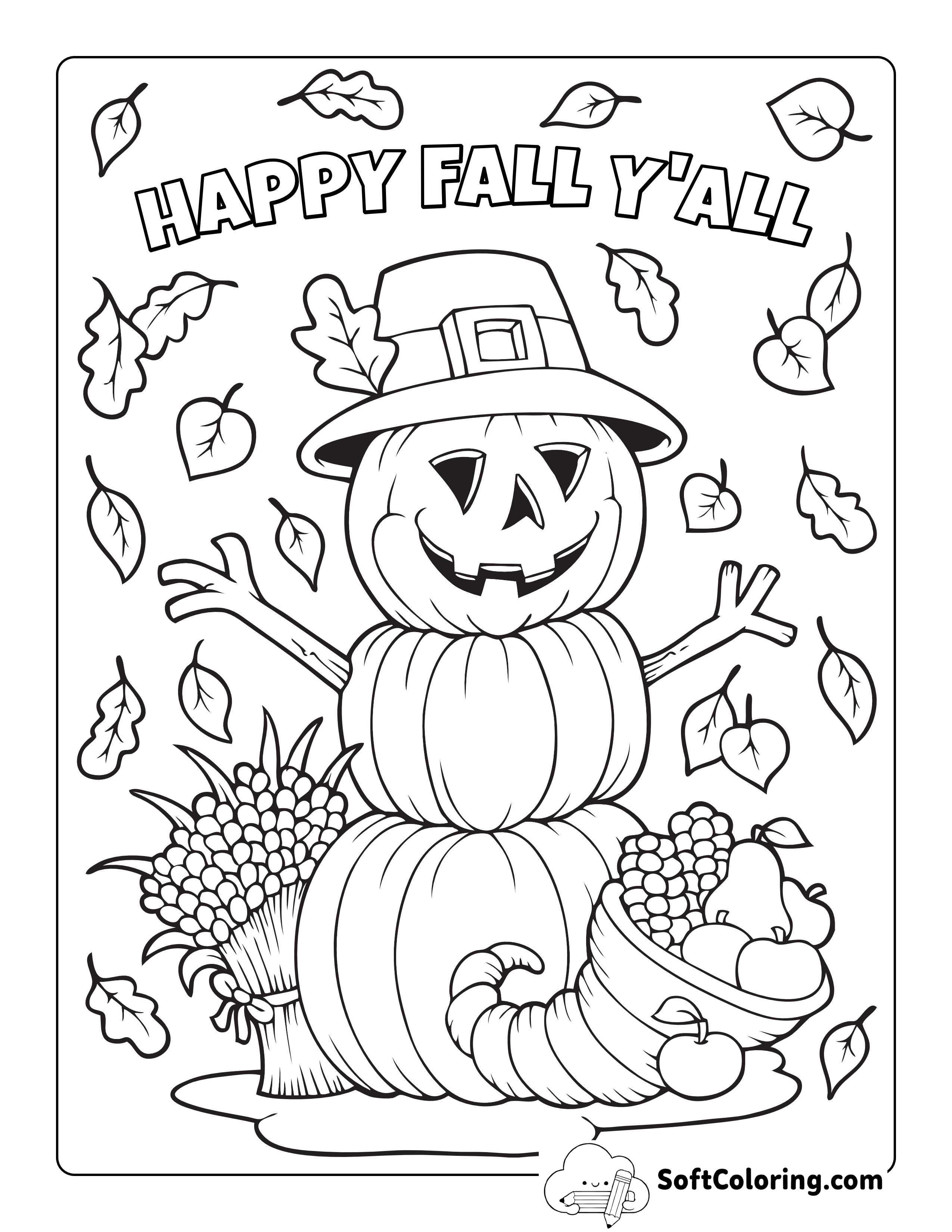Autumn Scarecrow Fall Coloring Page