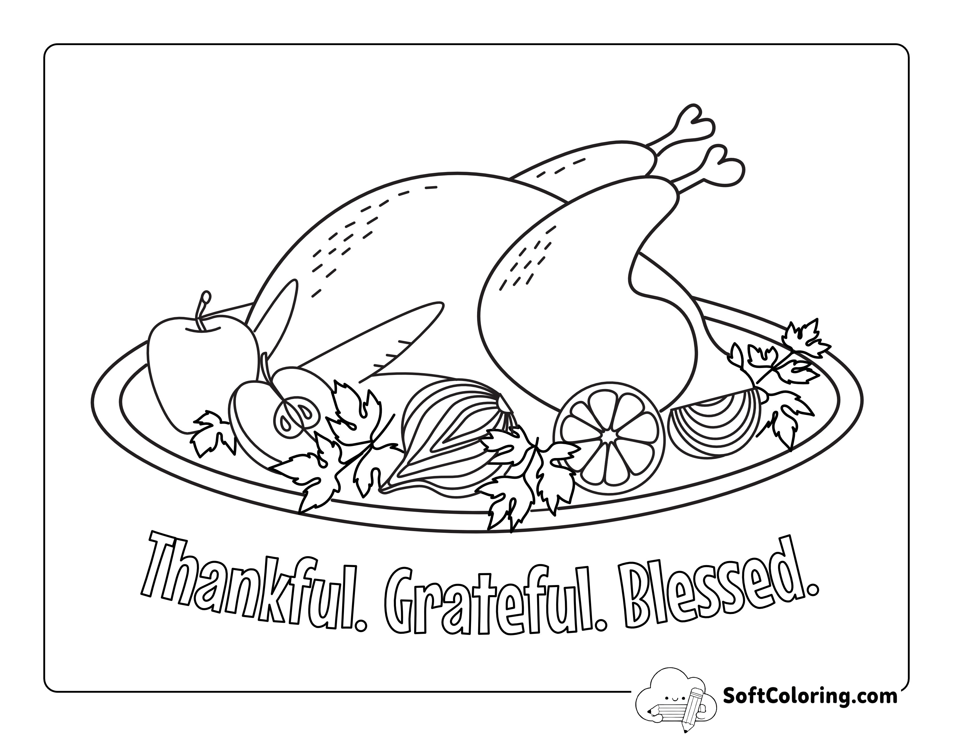 "Thankful. Grateful. Blessed" Turkey Dinner Coloring Sheet