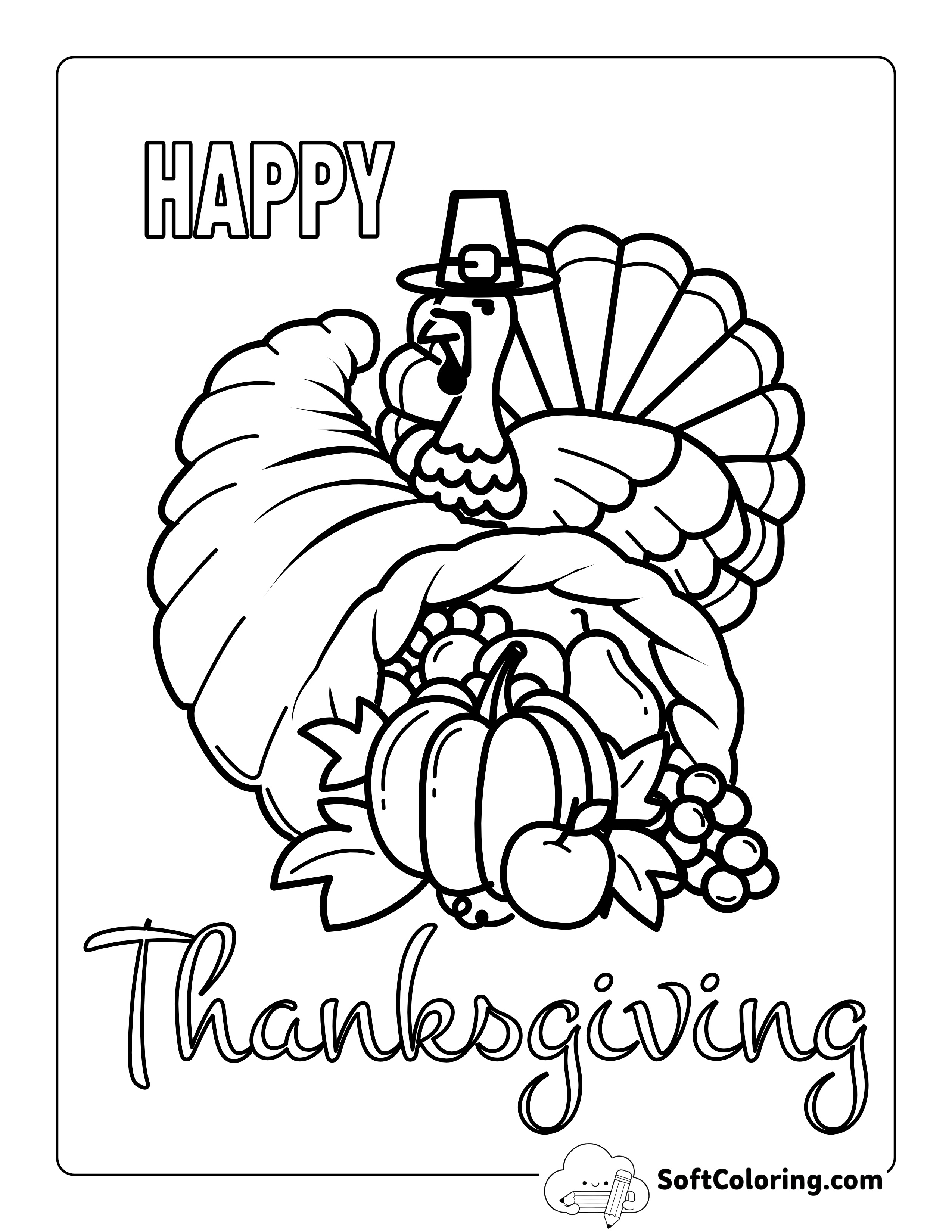 "Happy Thanksgiving" Turkey with Cornucopia Printable