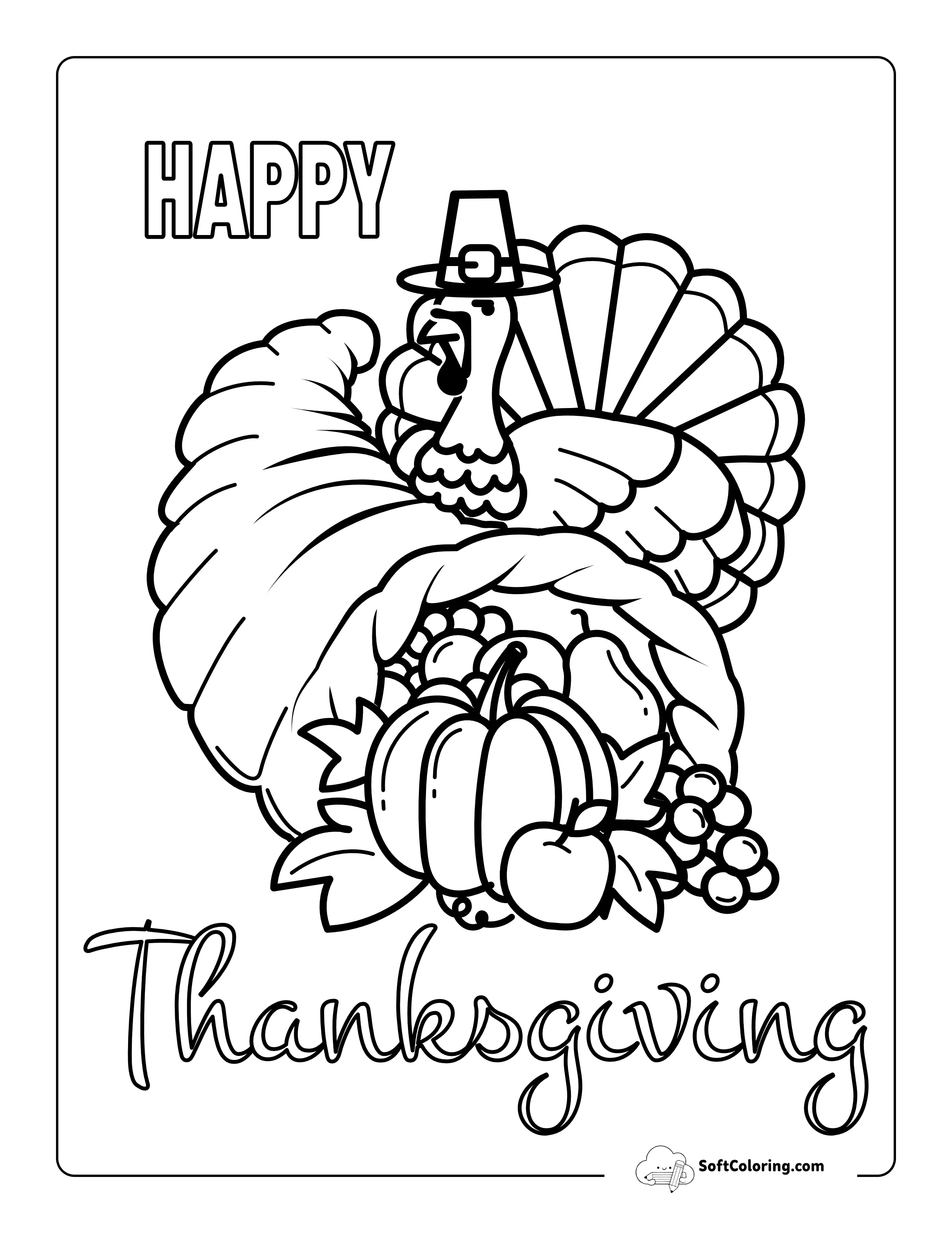 "Happy Thanksgiving" Turkey With Cornucopia Printable
