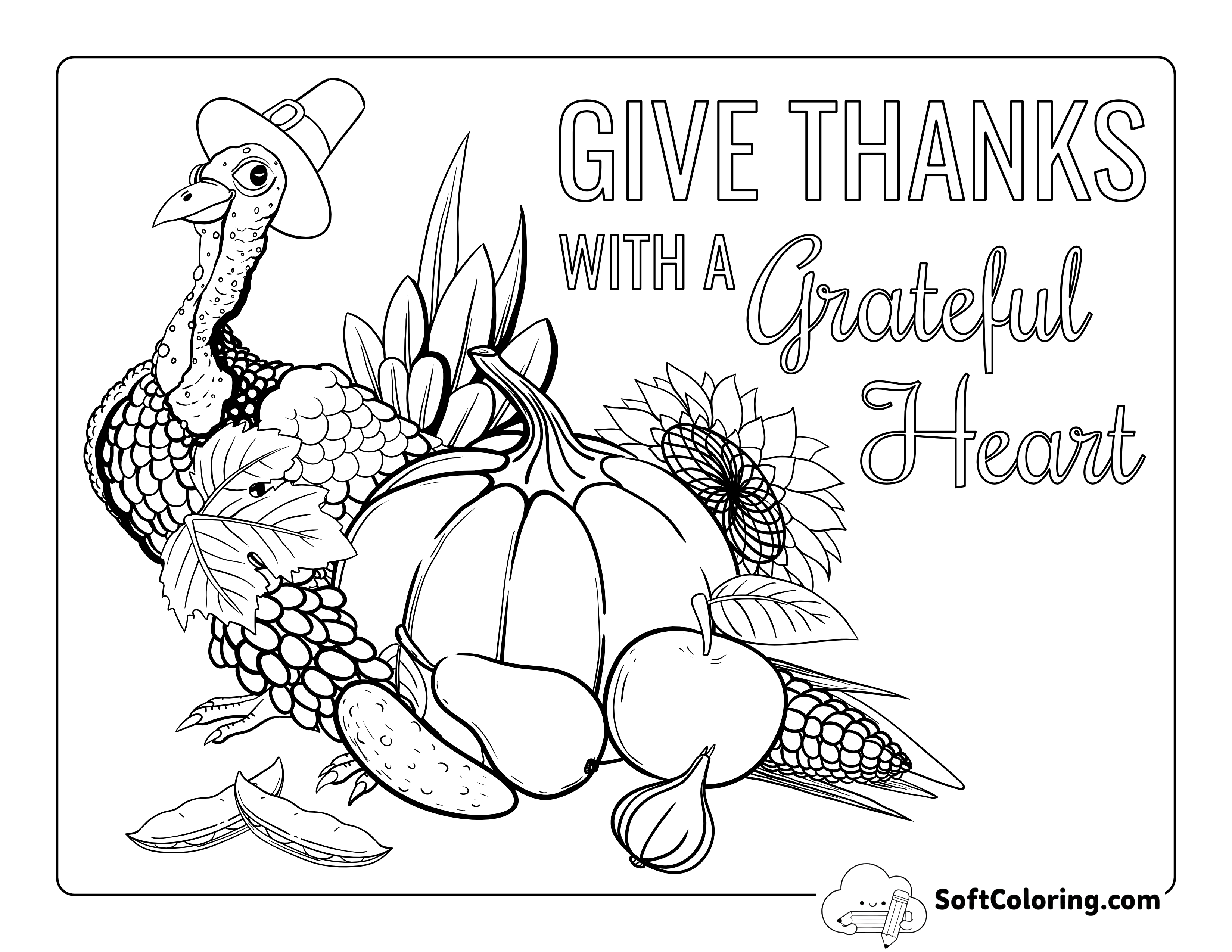 "Give Thanks with a Grateful Heart" Realistic Turkey with Harvest