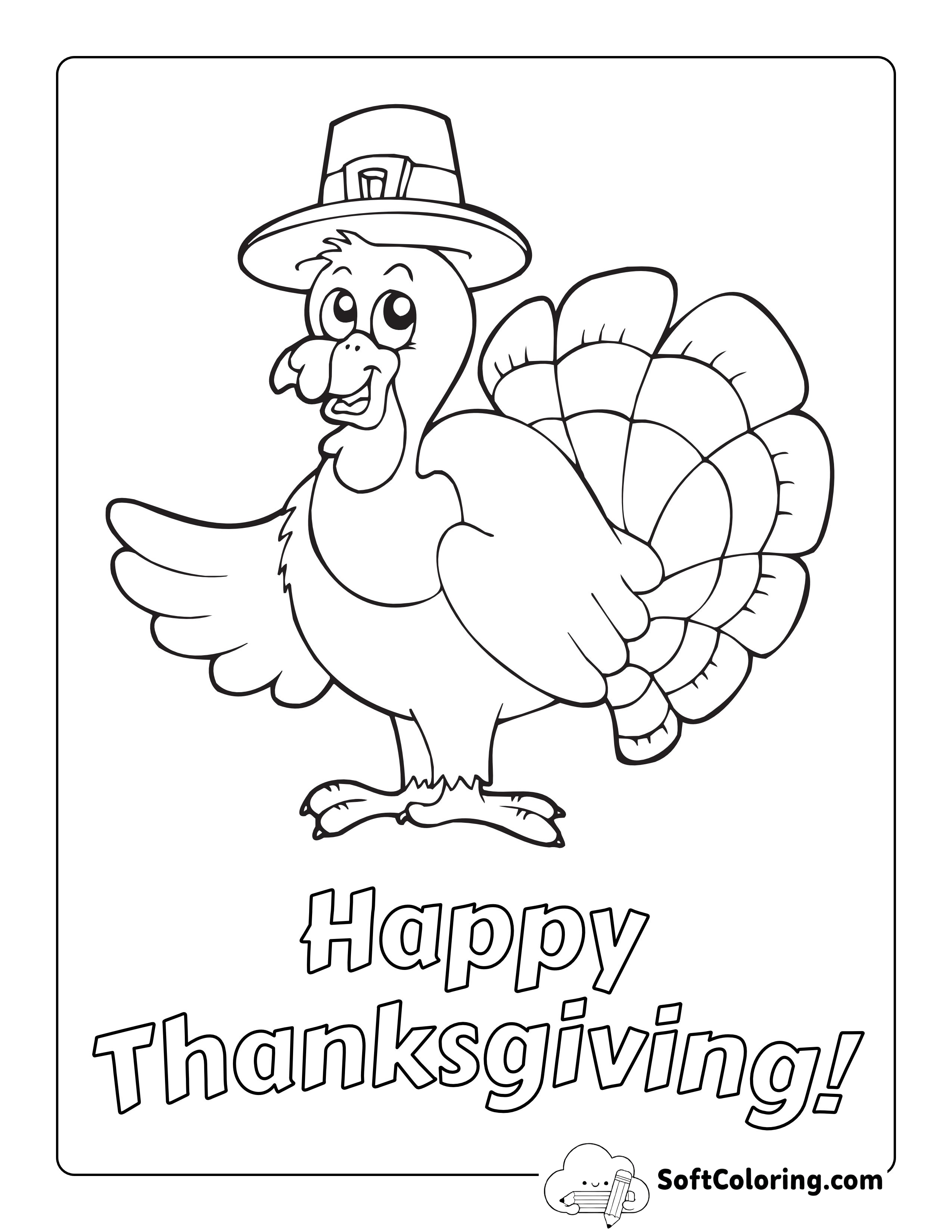 "Happy Thanksgiving" Turkey Coloring Sheet for Kids