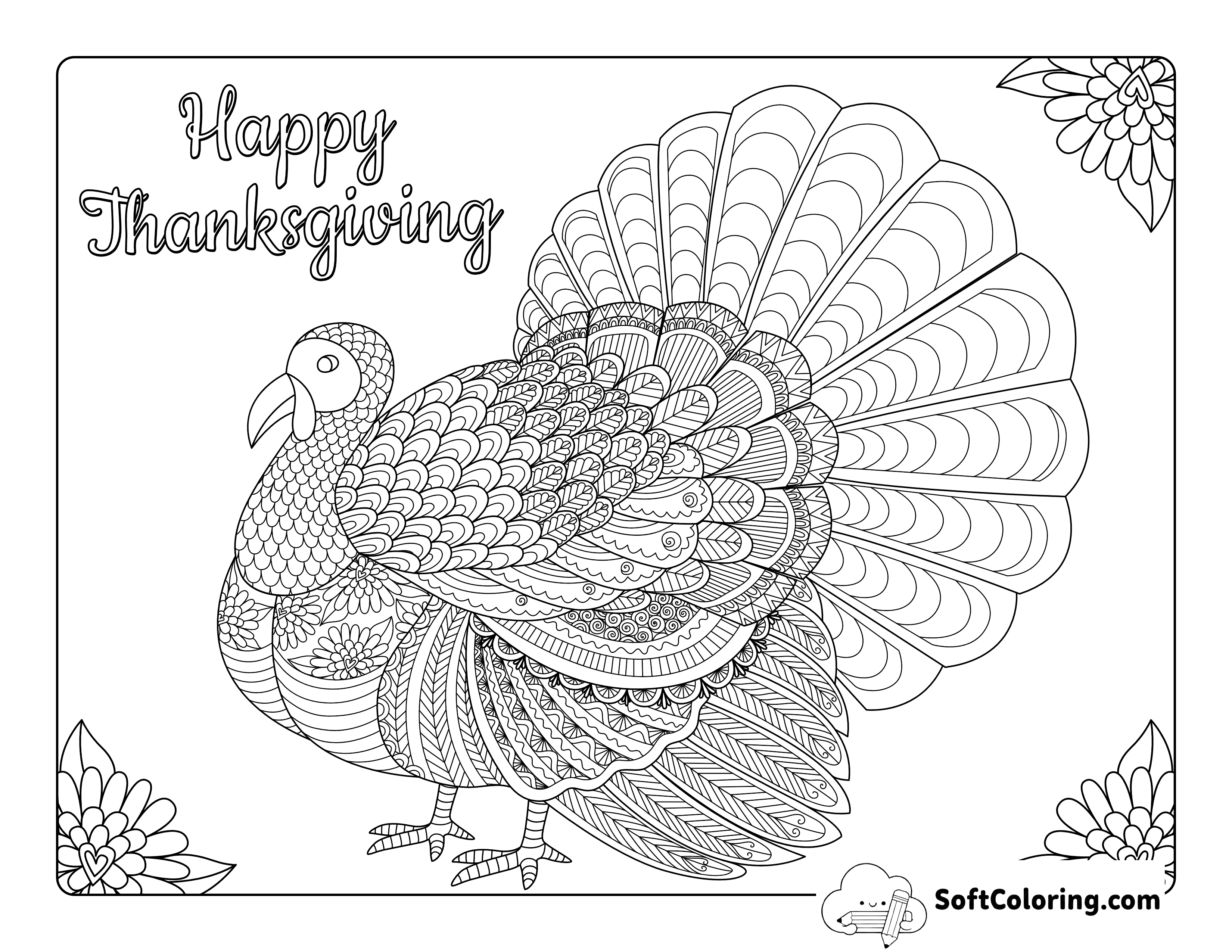 "Happy Thanksgiving" Turkey Zentangle for Adults