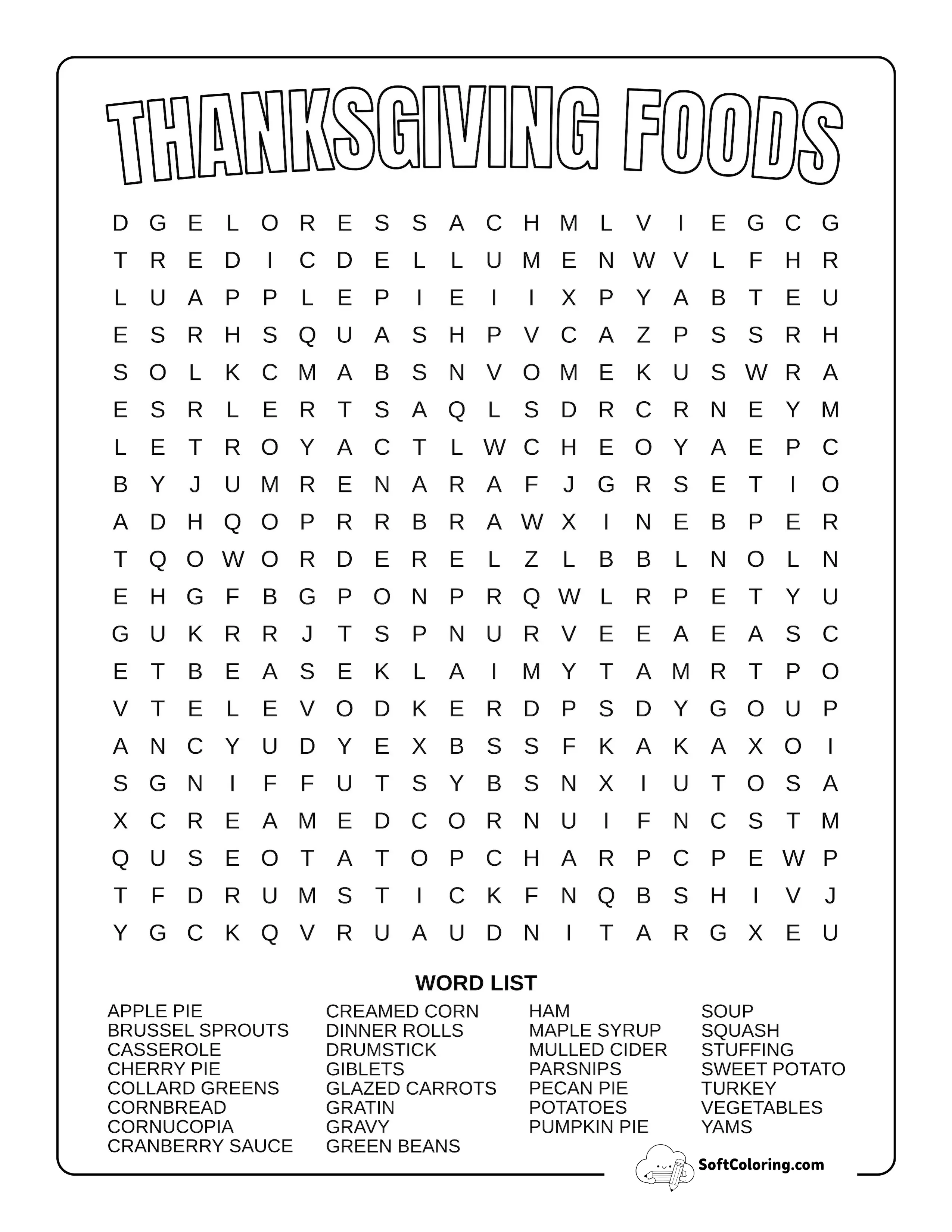 Hard Thanksgiving Foods Word Search