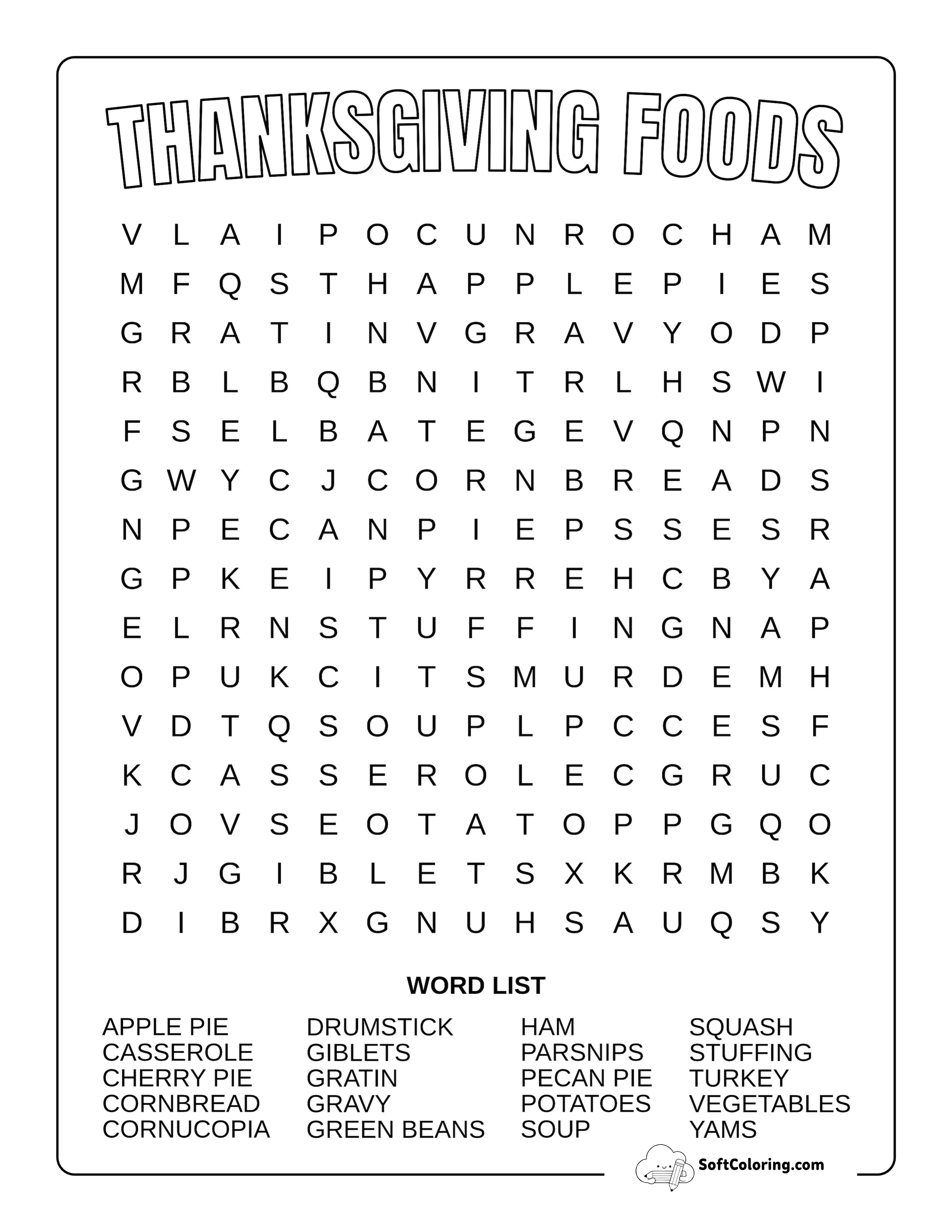 Medium Thanksgiving Foods Word Search