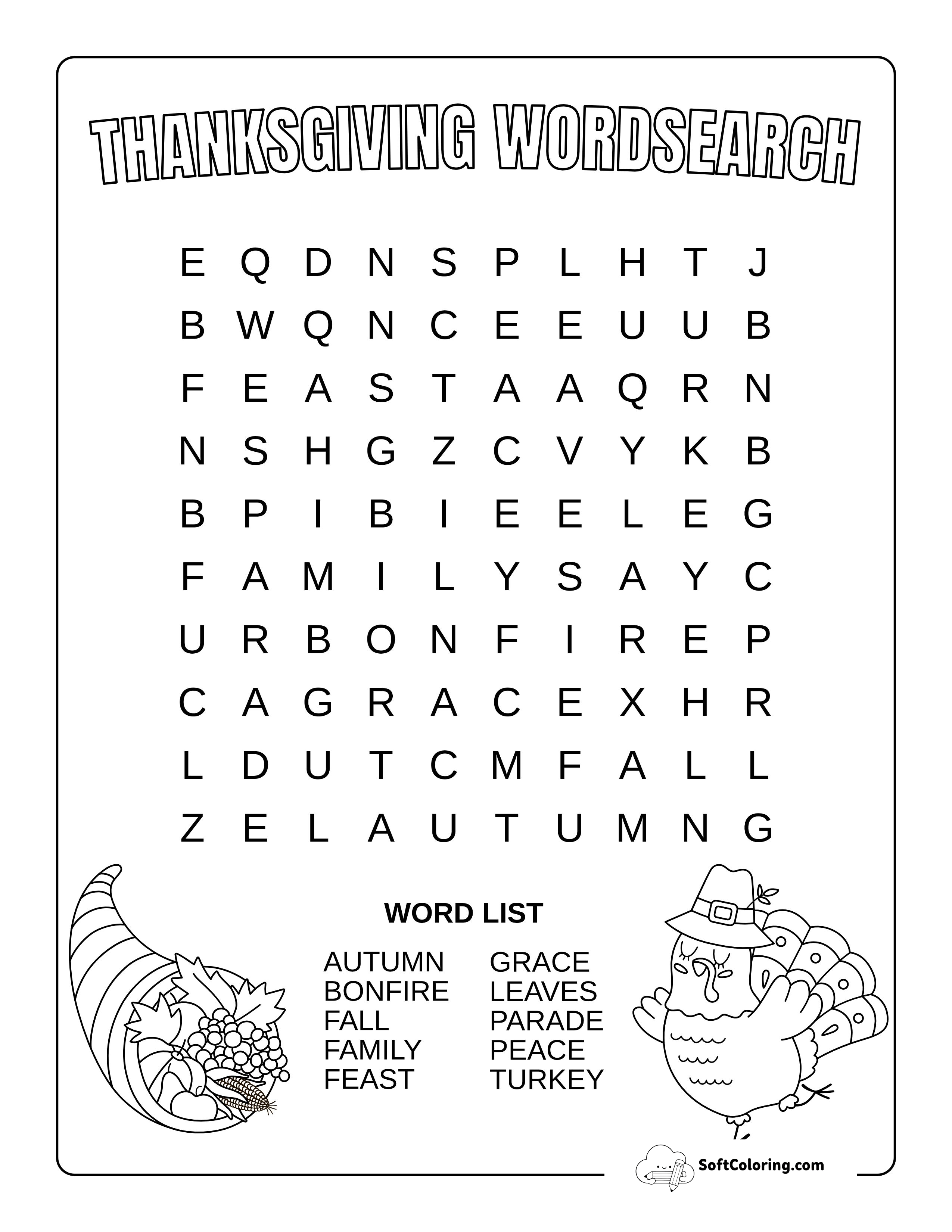 Easy Thanksgiving Word Search