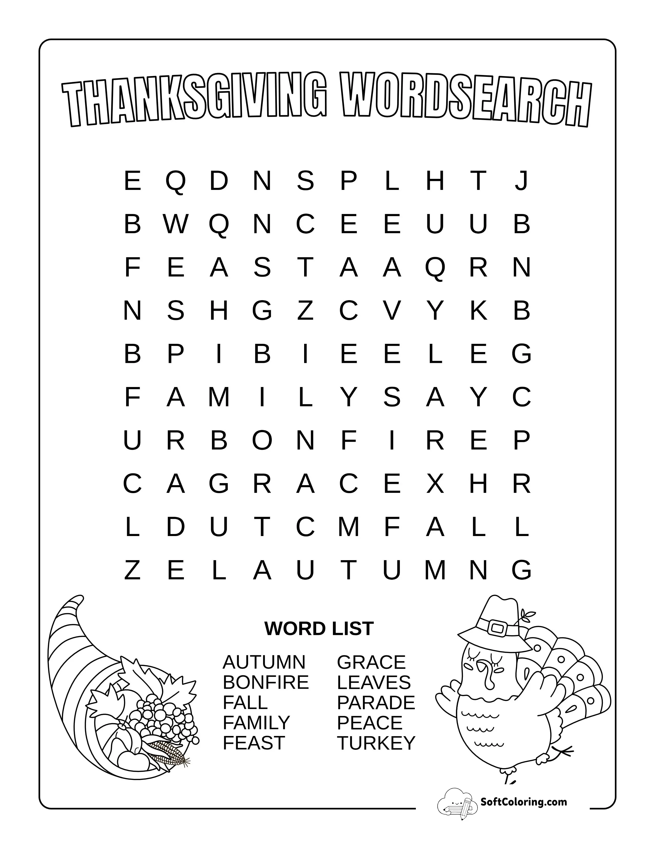 Easy Thanksgiving Word Search