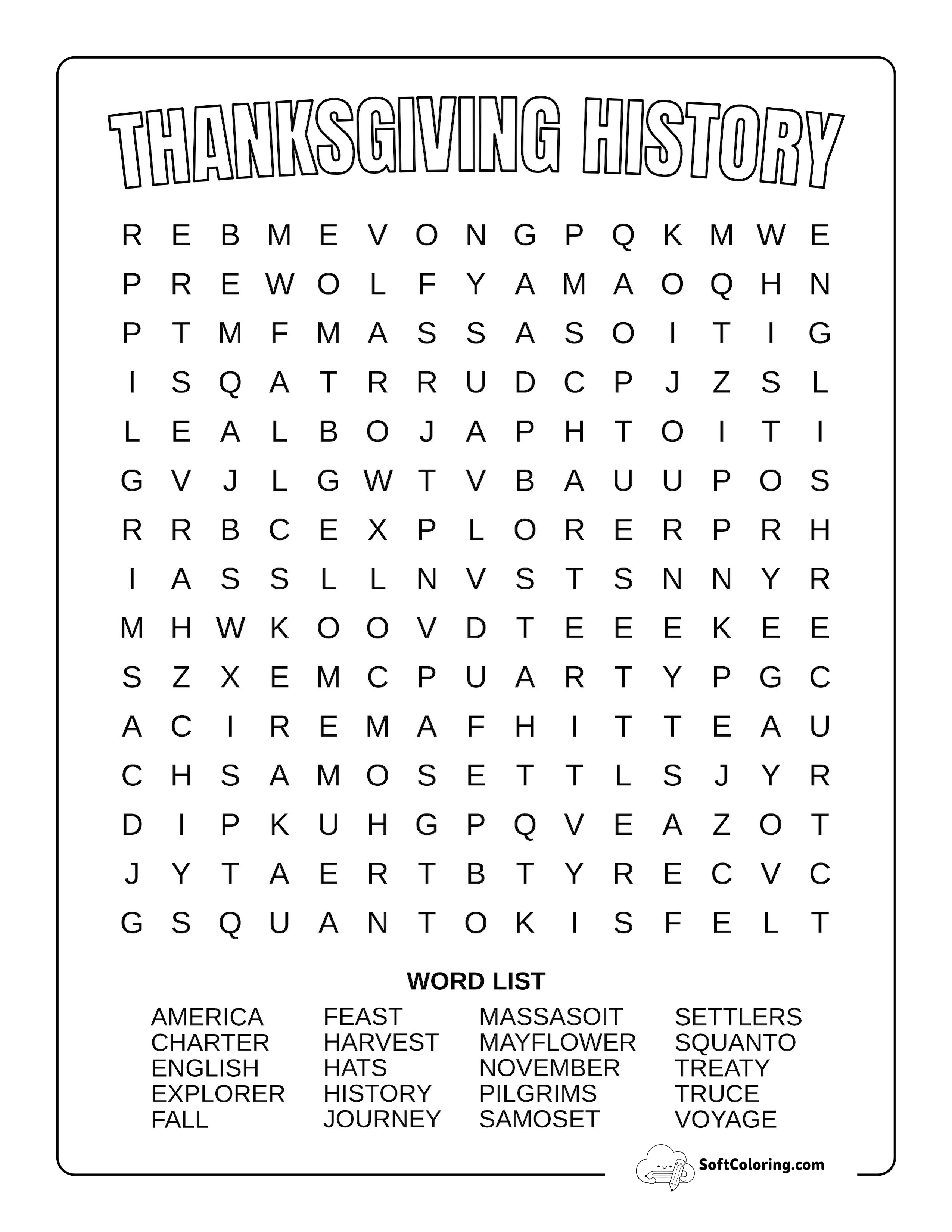Medium Thanksgiving History Word Search