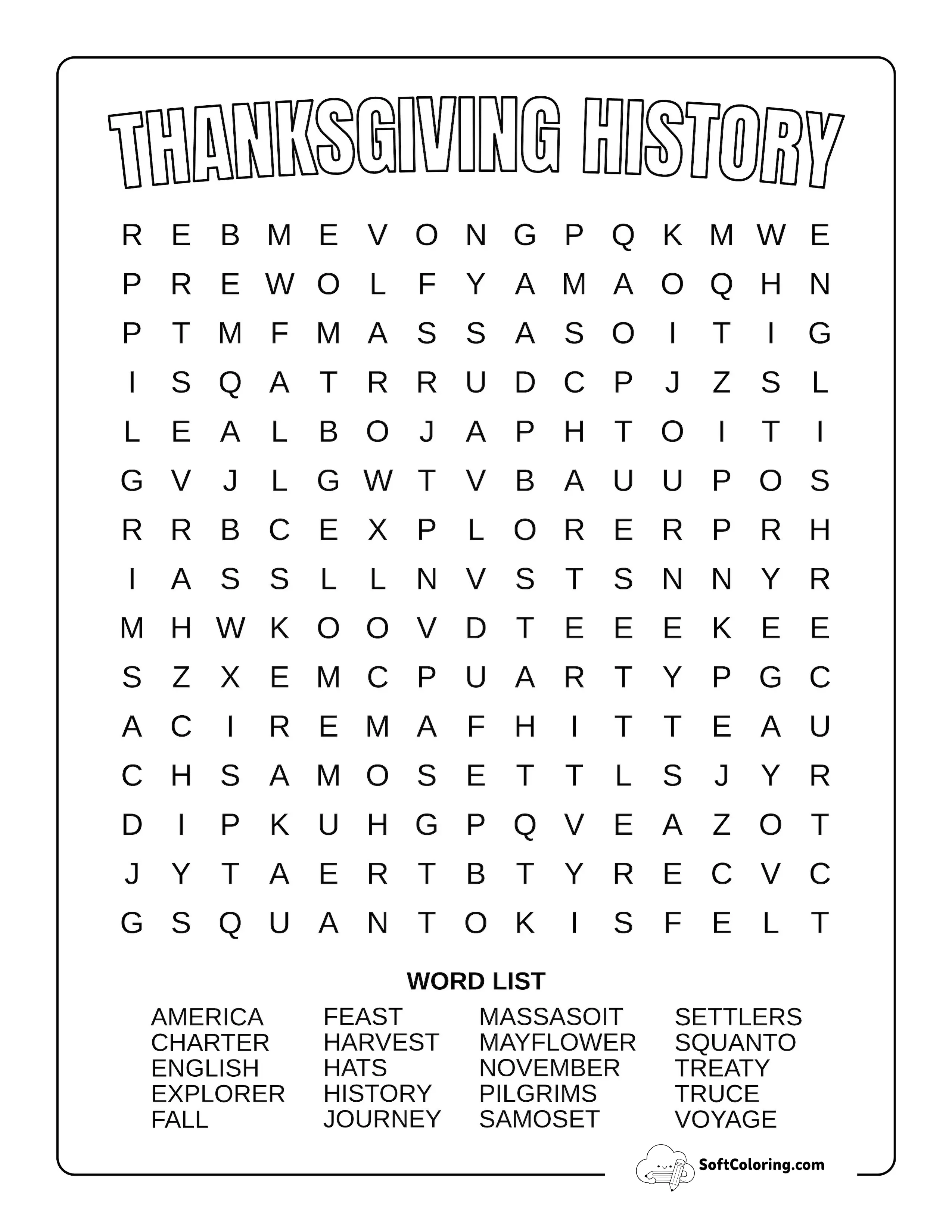 Medium Thanksgiving History Word Search