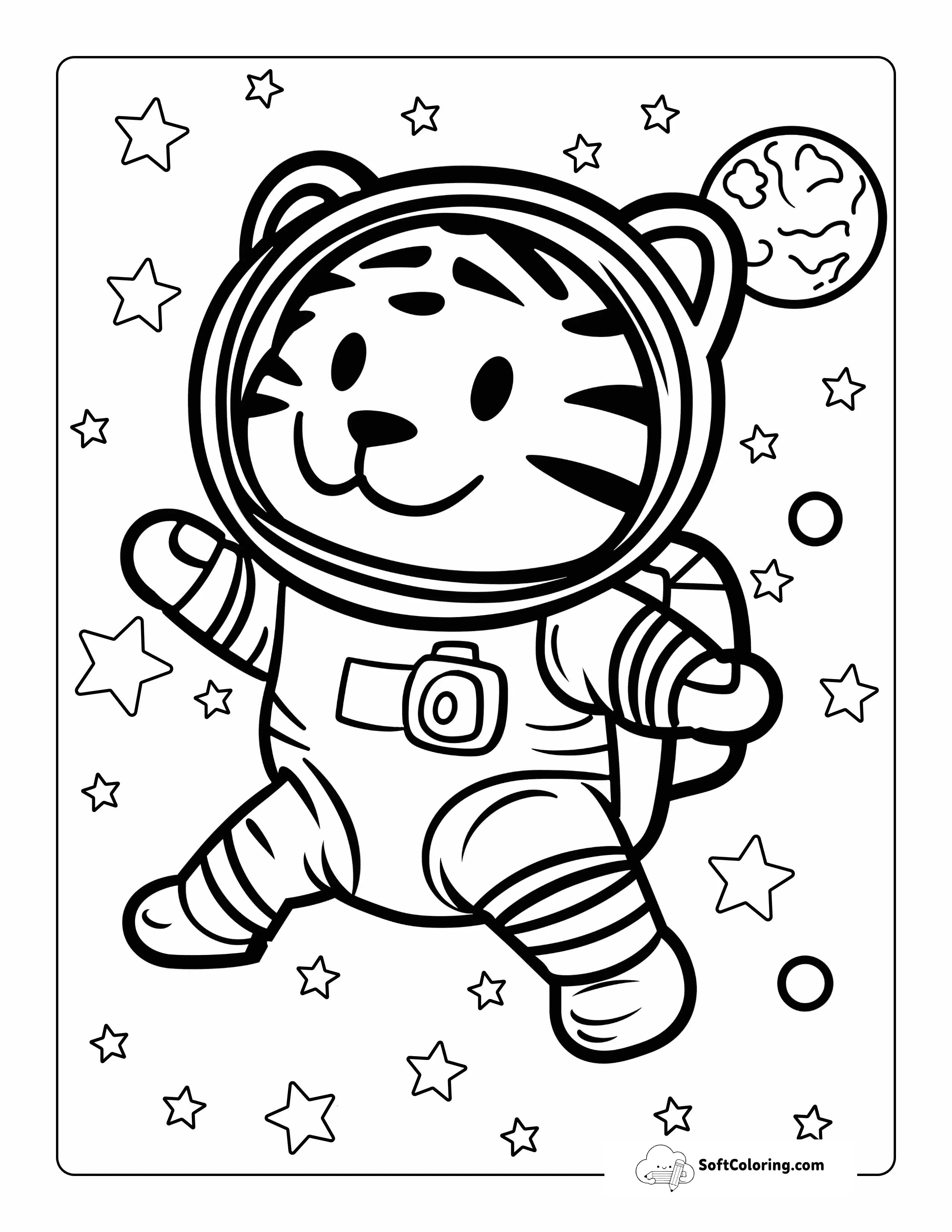 Cute Space Tiger Coloring Page For Kids