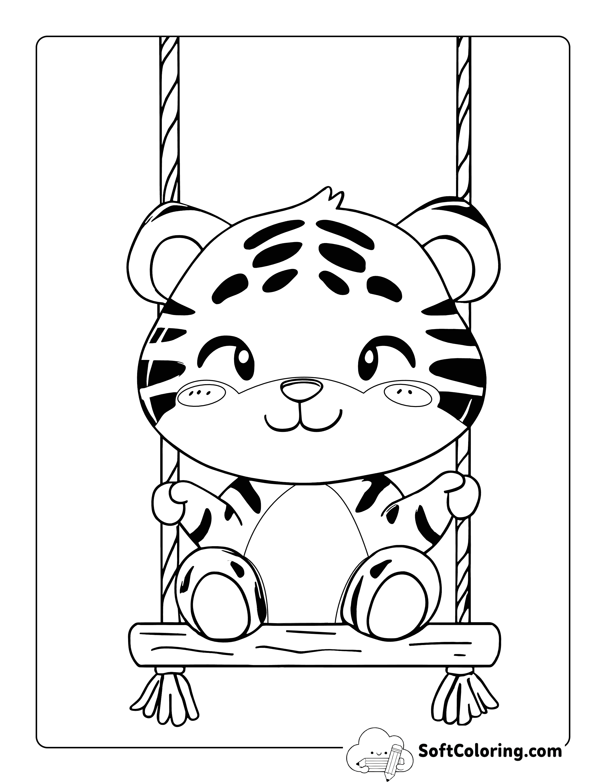 Baby Tiger on a Swingset Coloring Page Printable