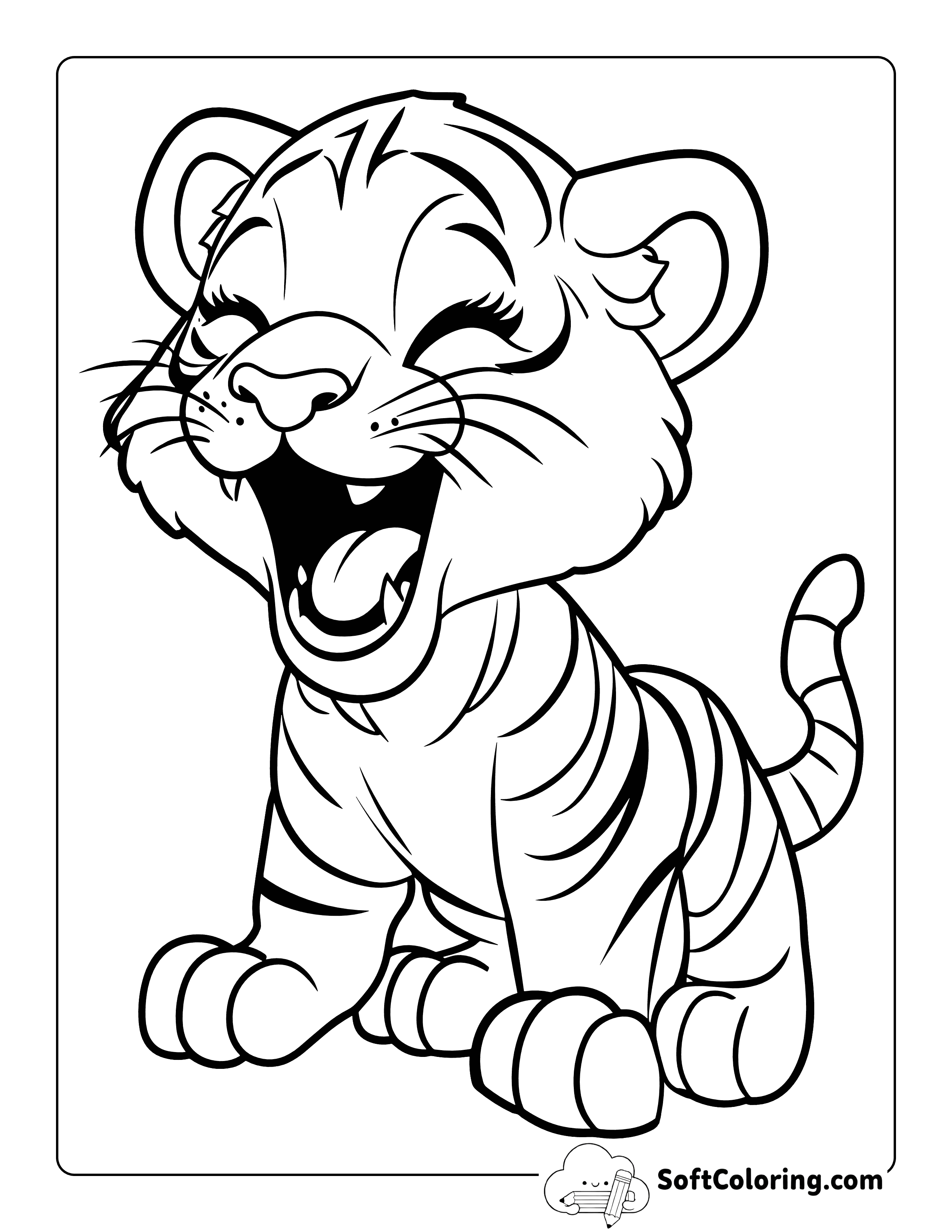 Cute Roaring Tiger Coloring Page for Preschoolers