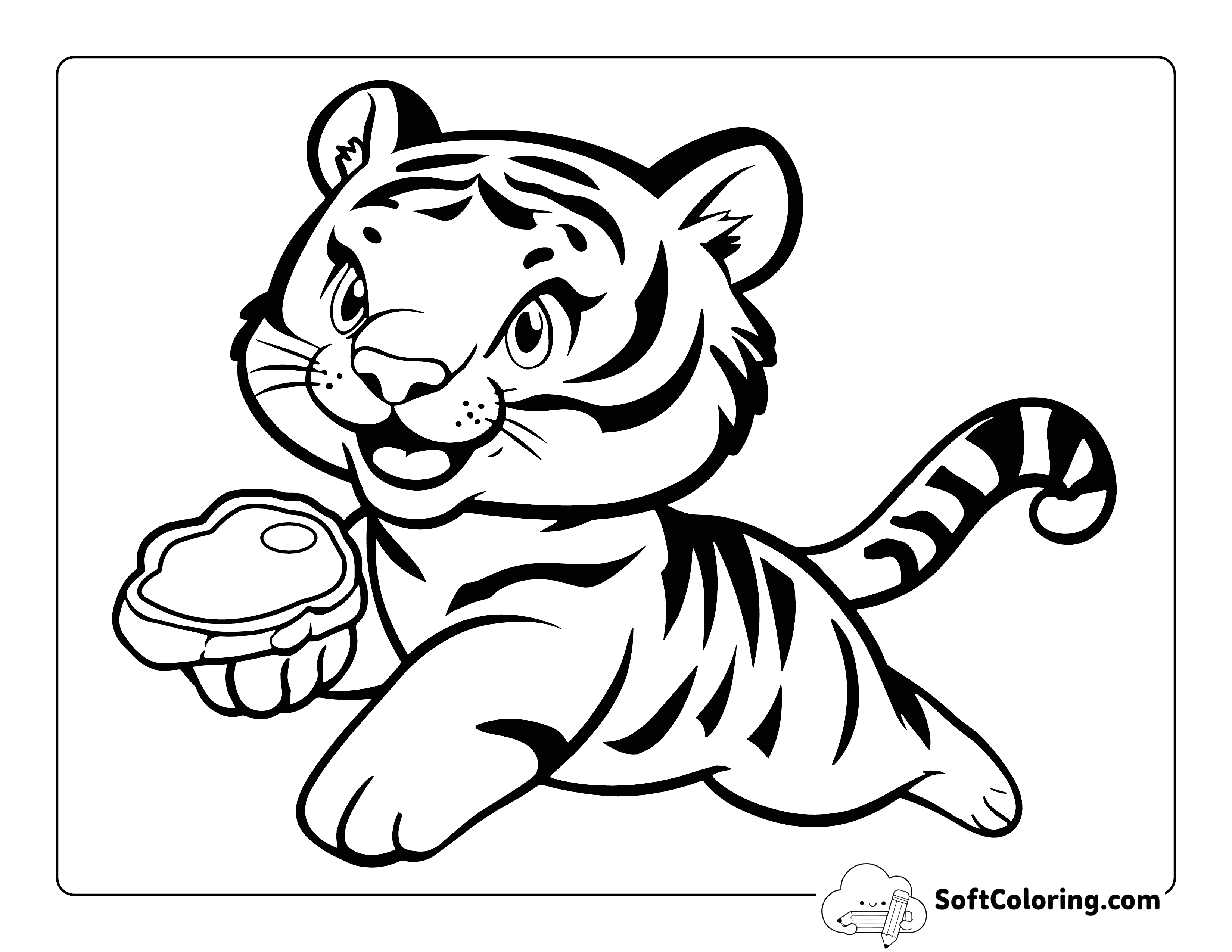 Tiger Cub with a Steak Picture to Color