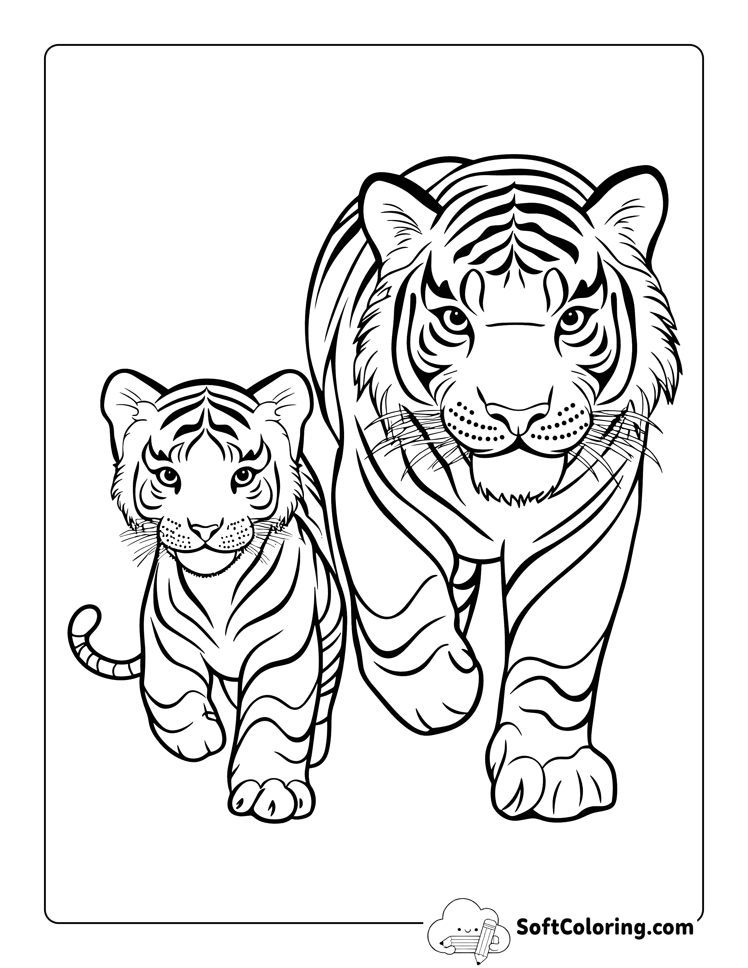 Mom and Tiger Cub Coloring Page