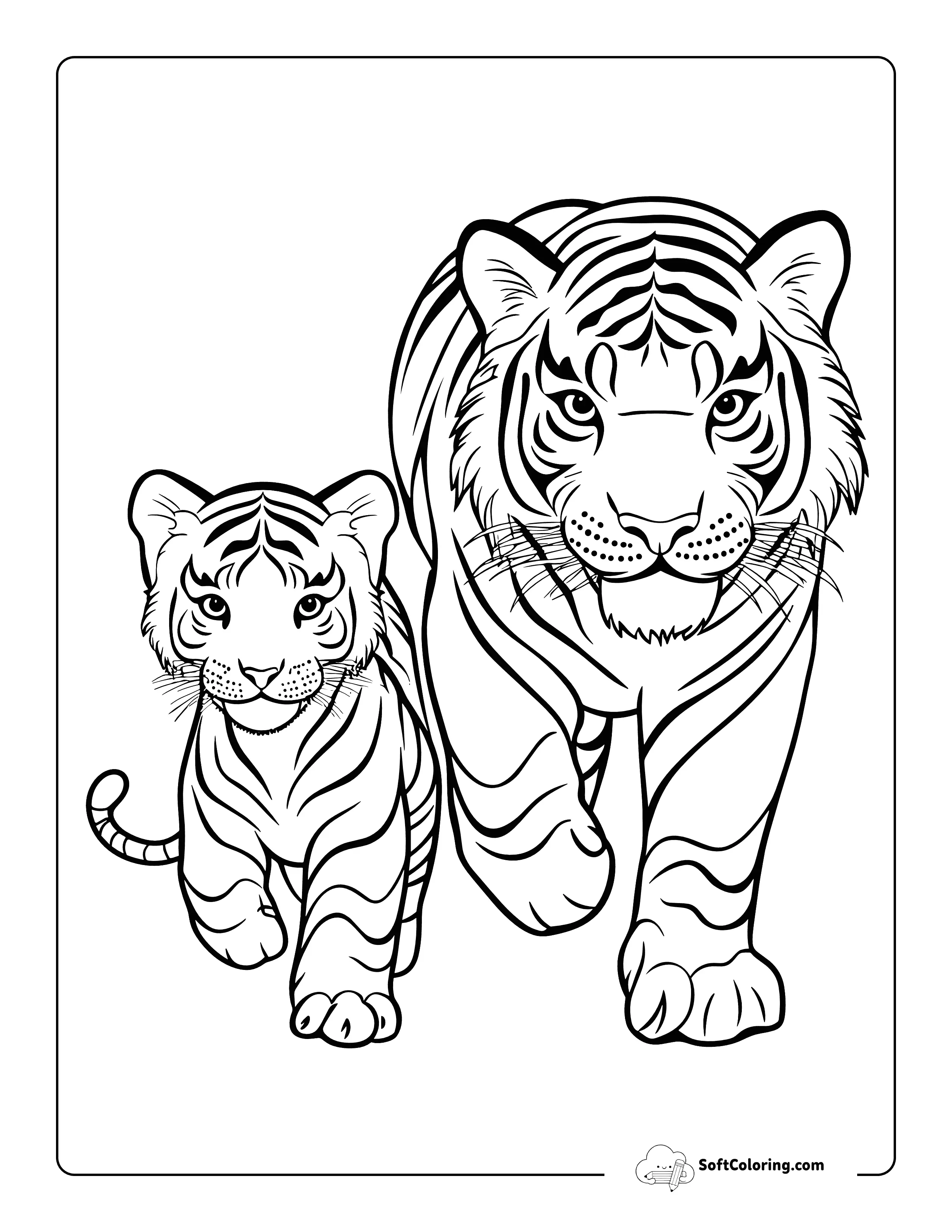 Mom And Tiger Cub Coloring Page