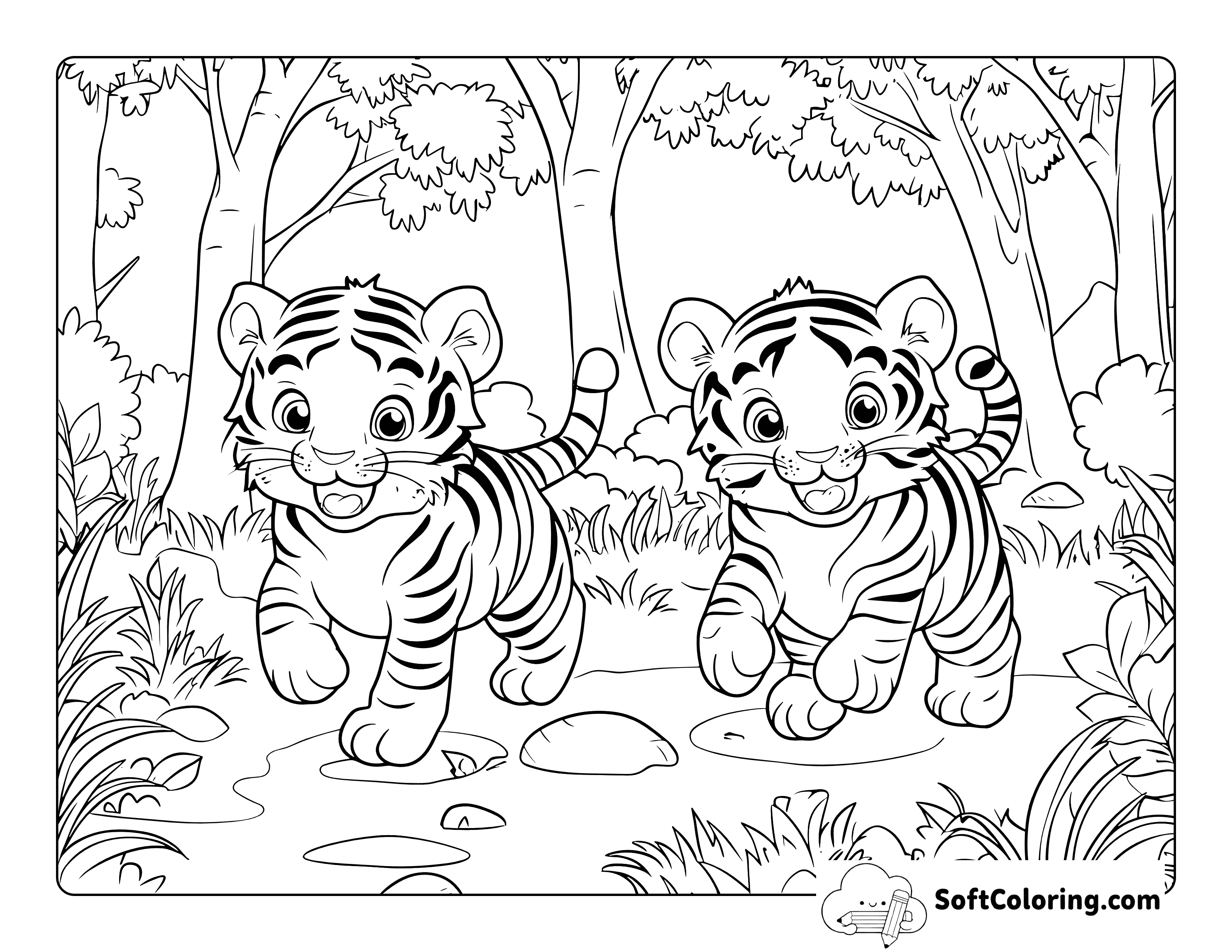 Cute Tiger Cubs Coloring Sheet for Kids